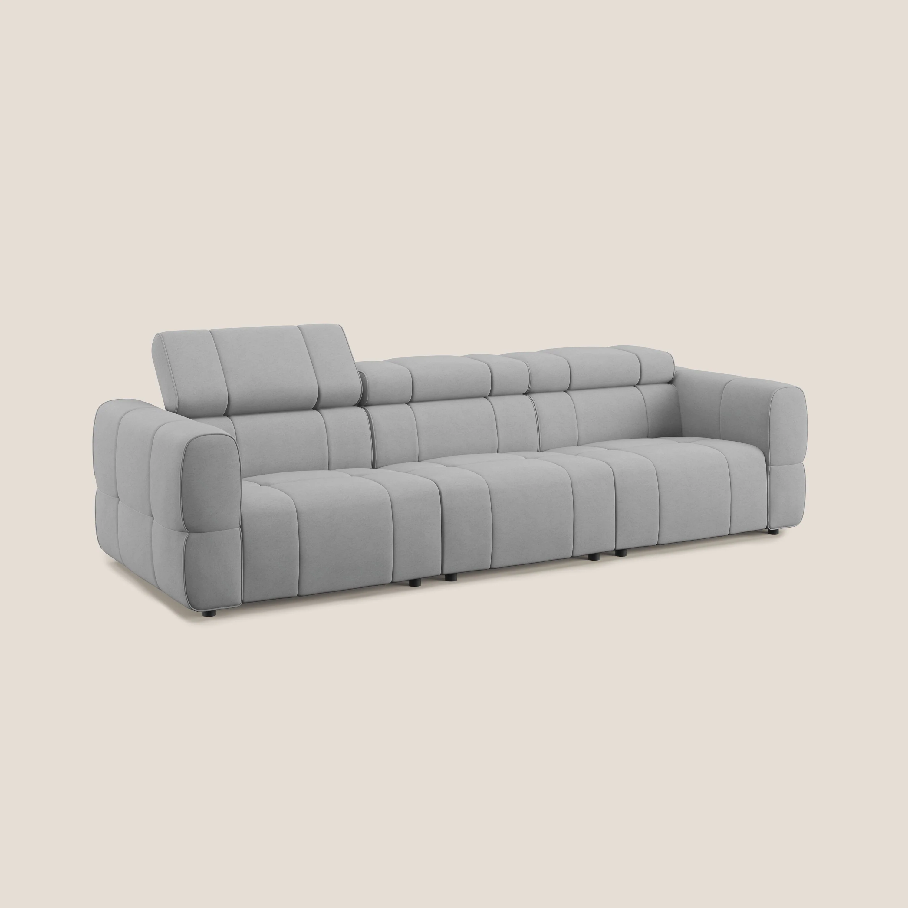 Giotto Canapé modulaire à  3 assises avec option relax électrique en microfibre imperméable effet velours T09 gris clair - Image 3