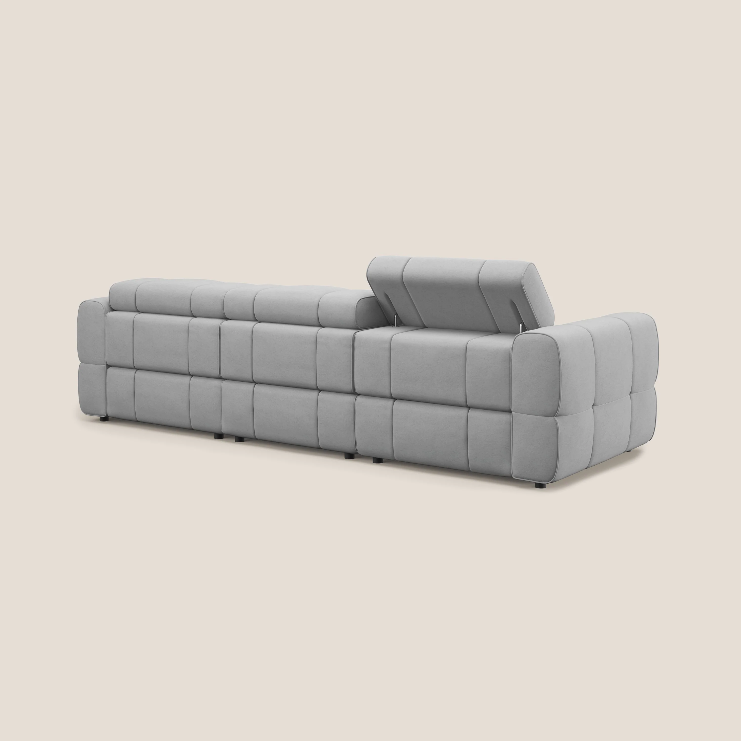 Giotto Canapé modulaire à  3 assises avec option relax électrique en microfibre imperméable effet velours T09 gris clair - Image 4