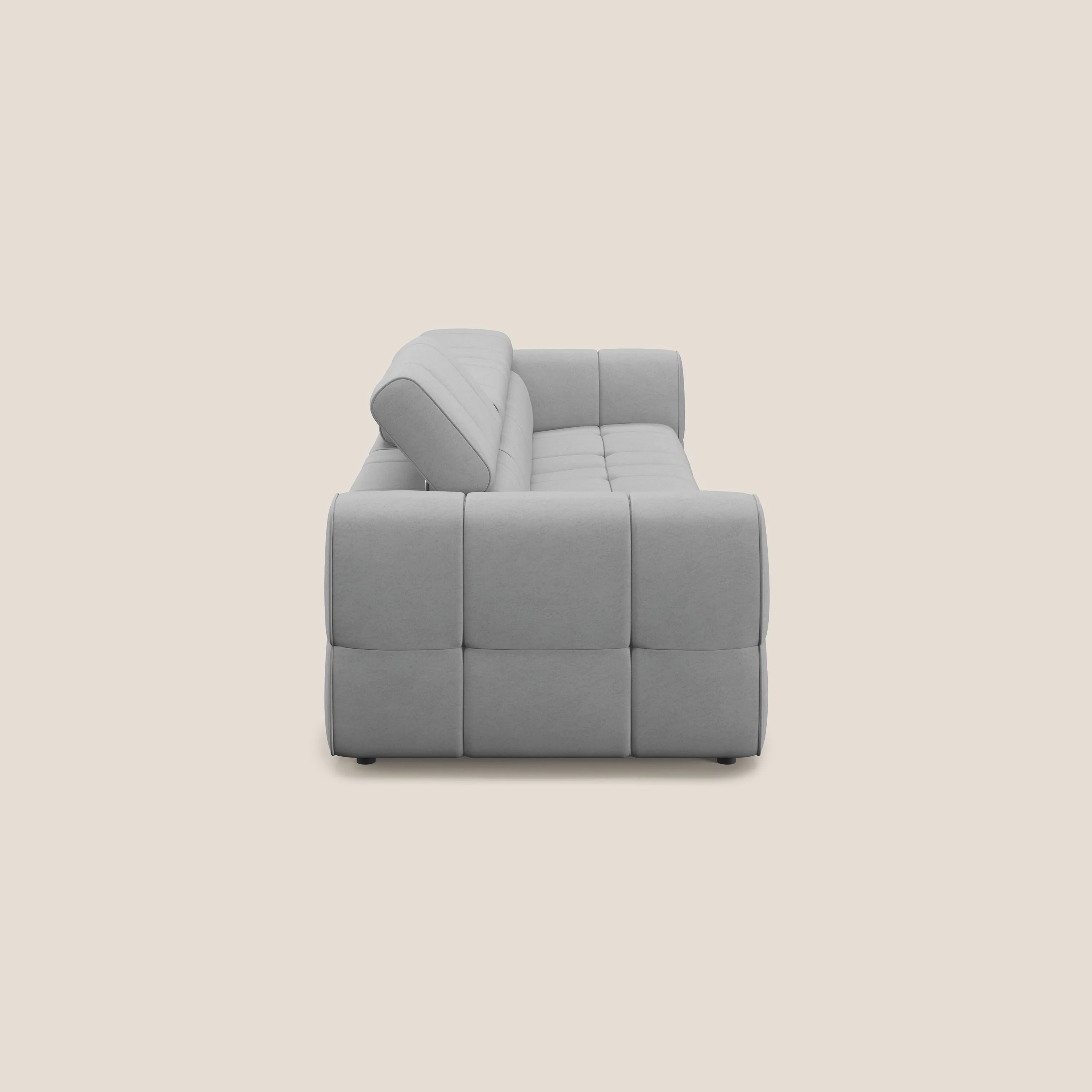 Giotto Canapé modulaire à  3 assises avec option relax électrique en microfibre imperméable effet velours T09 gris clair - Image 5