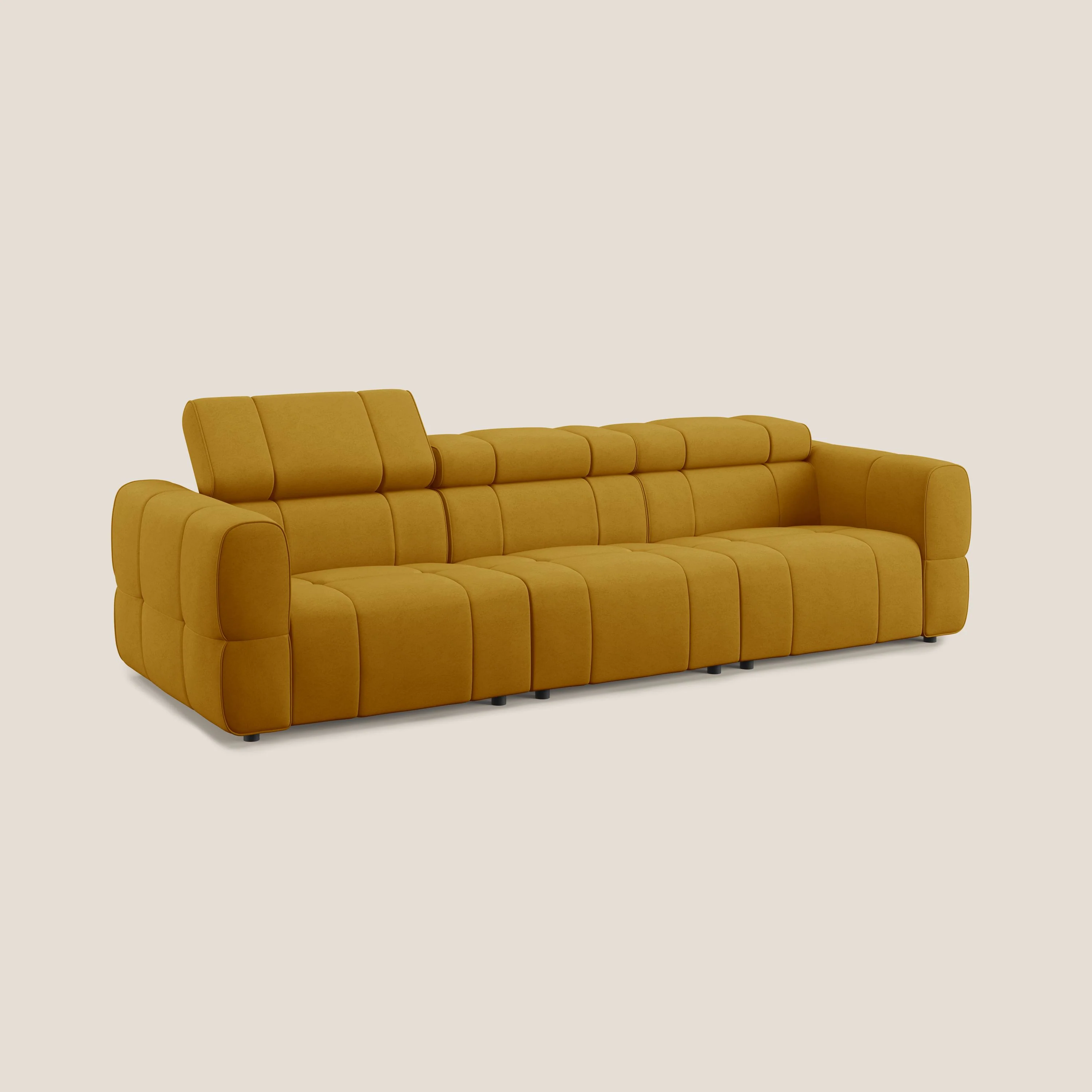 Giotto Canapé modulaire à 3 assises avec option relax électrique en microfibre imperméable effet velours T09 jaune - Image 3