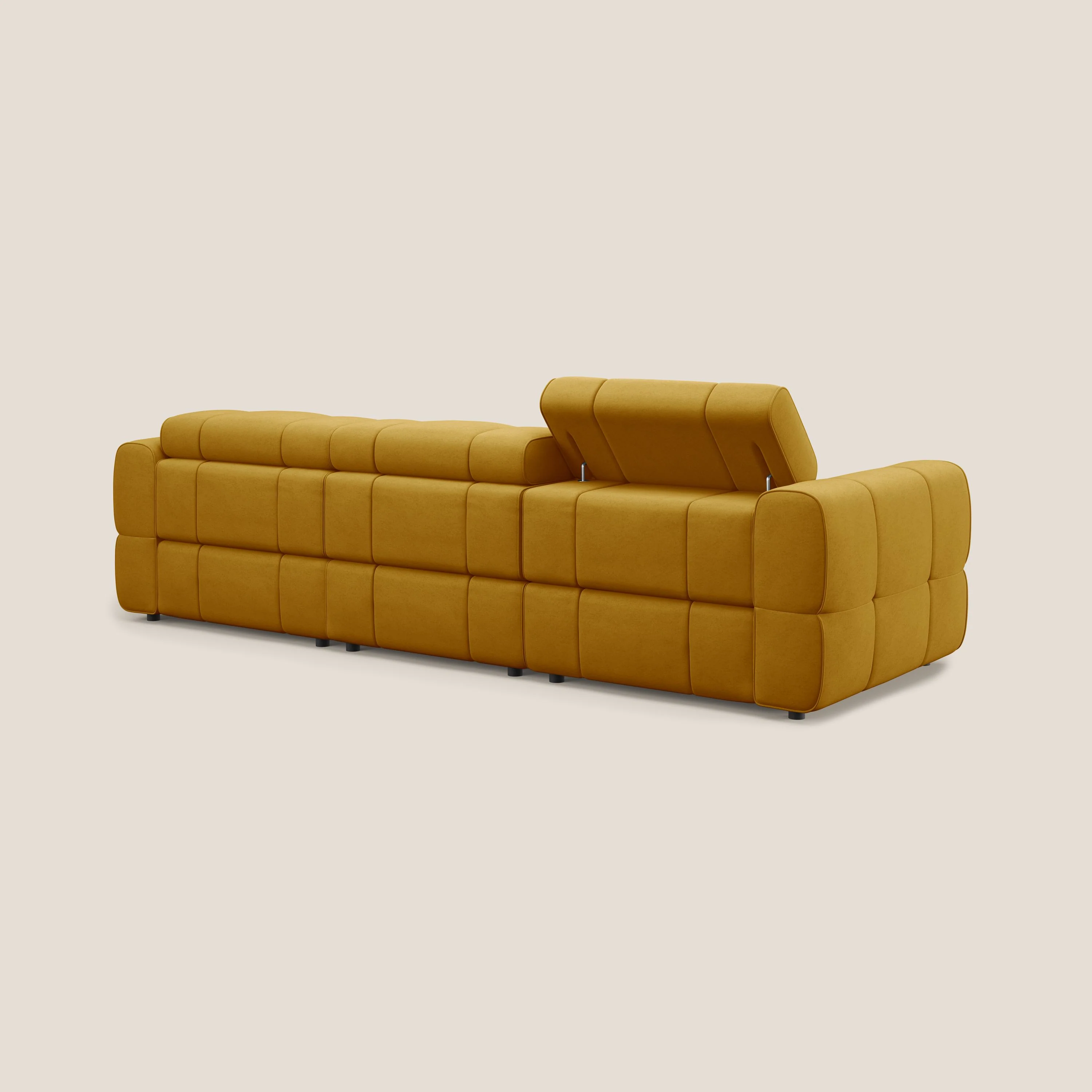 Giotto Canapé modulaire à 3 assises avec option relax électrique en microfibre imperméable effet velours T09 jaune - Image 4