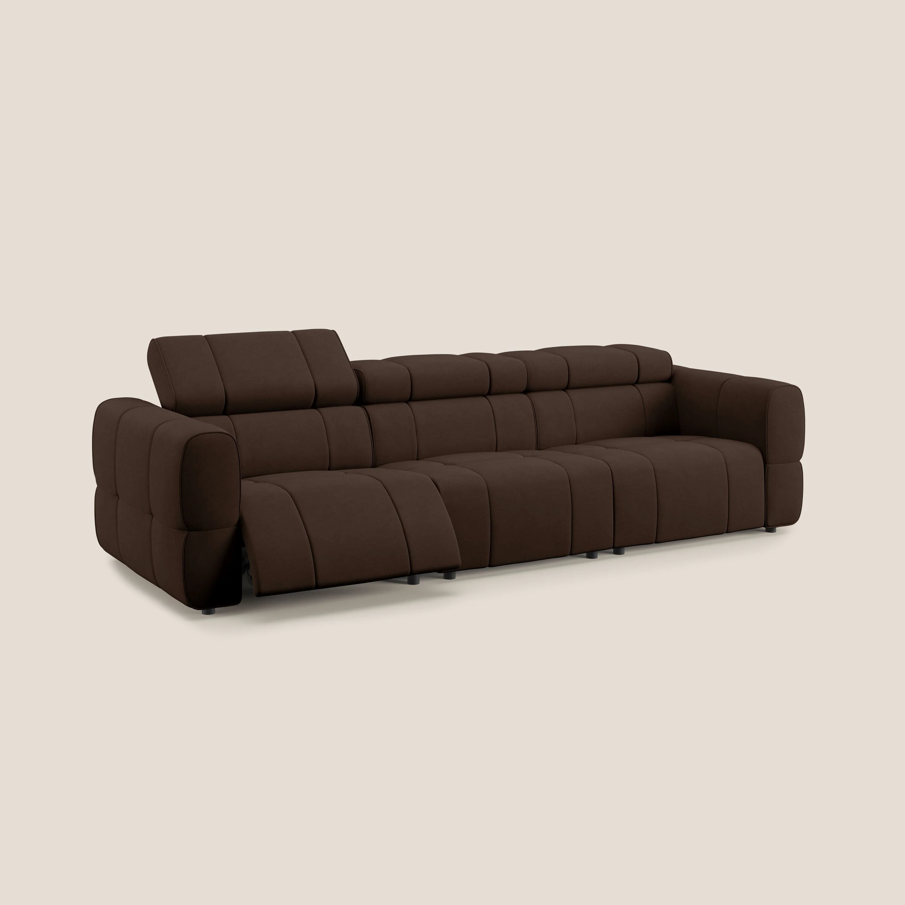 Giotto Canapé modulaire à  3 assises avec option relax électrique en microfibre imperméable effet velours T09 marron - Image 2