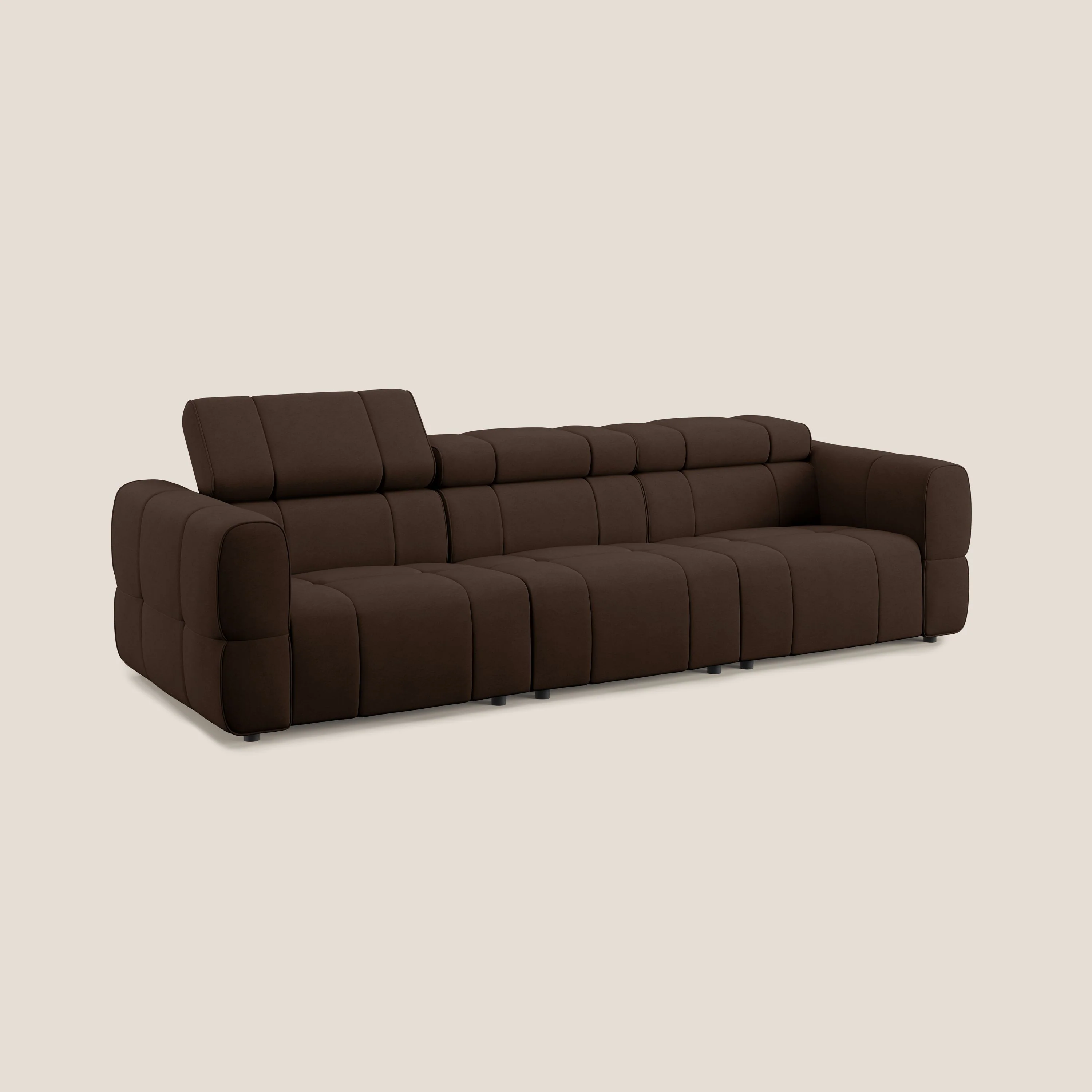 Giotto Canapé modulaire à  3 assises avec option relax électrique en microfibre imperméable effet velours T09 marron - Image 3