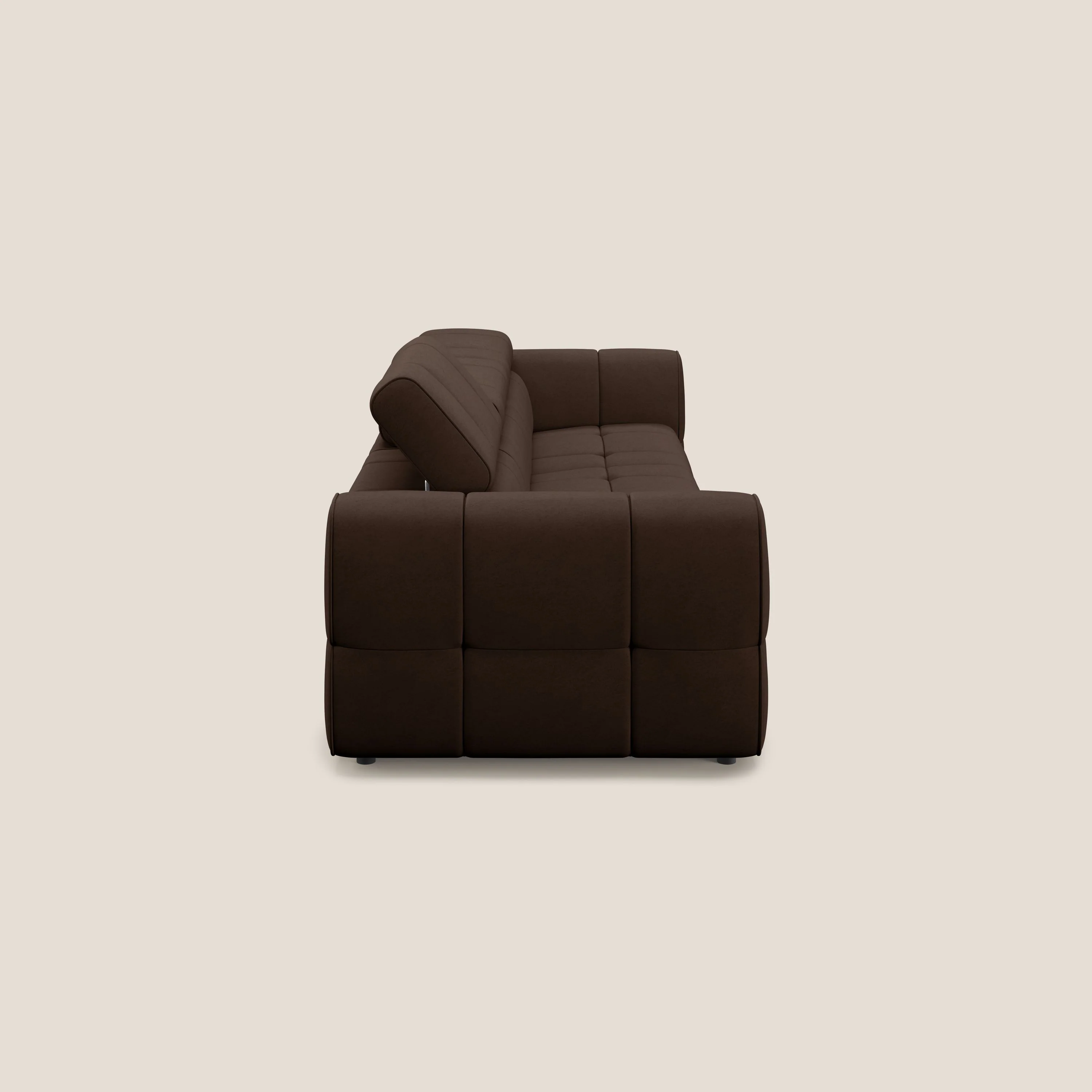 Giotto Canapé modulaire à  3 assises avec option relax électrique en microfibre imperméable effet velours T09 marron - Image 5
