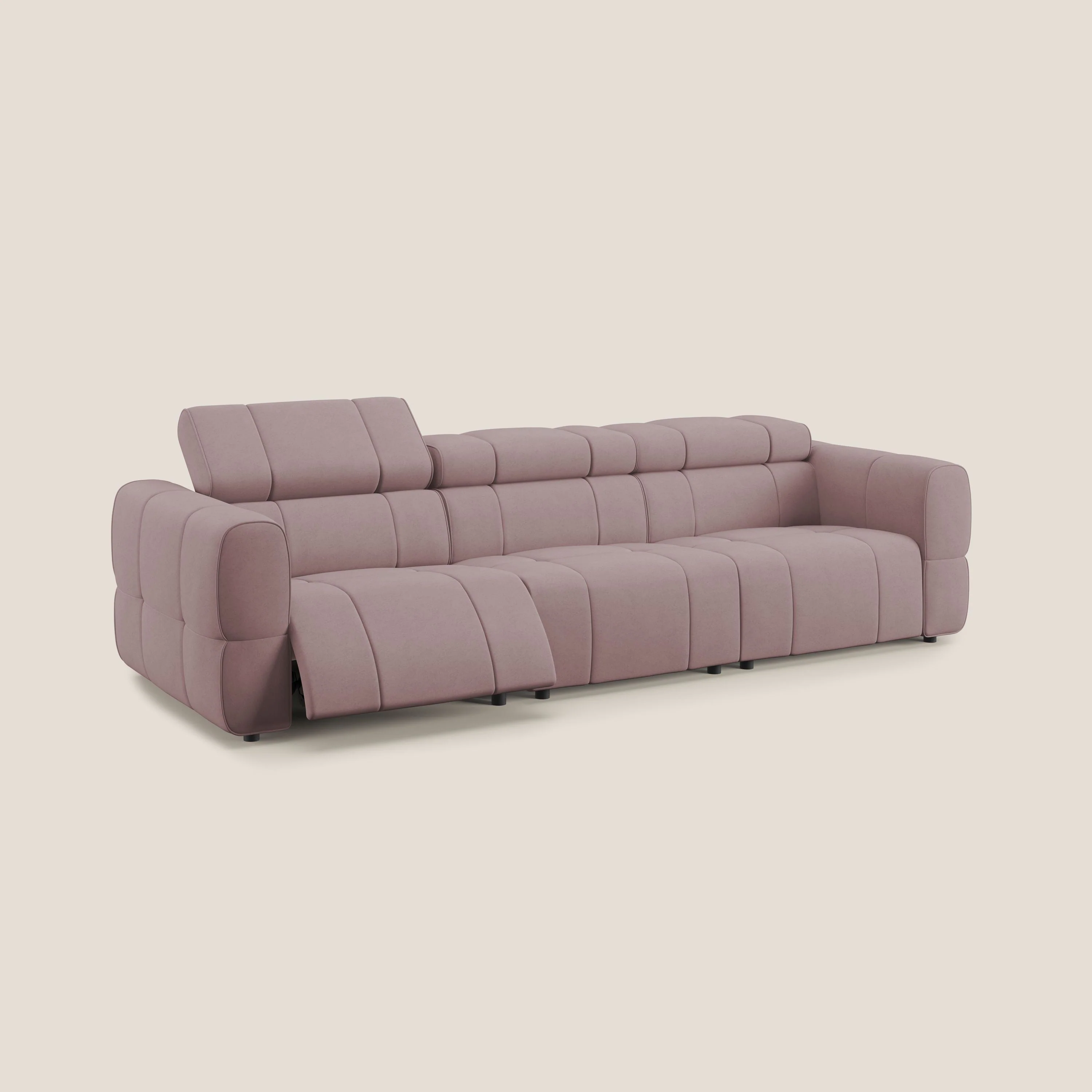 Giotto Canapé modulaire à 3 assises avec option relax électrique en microfibre imperméable effet velours T09 rose - Image 2