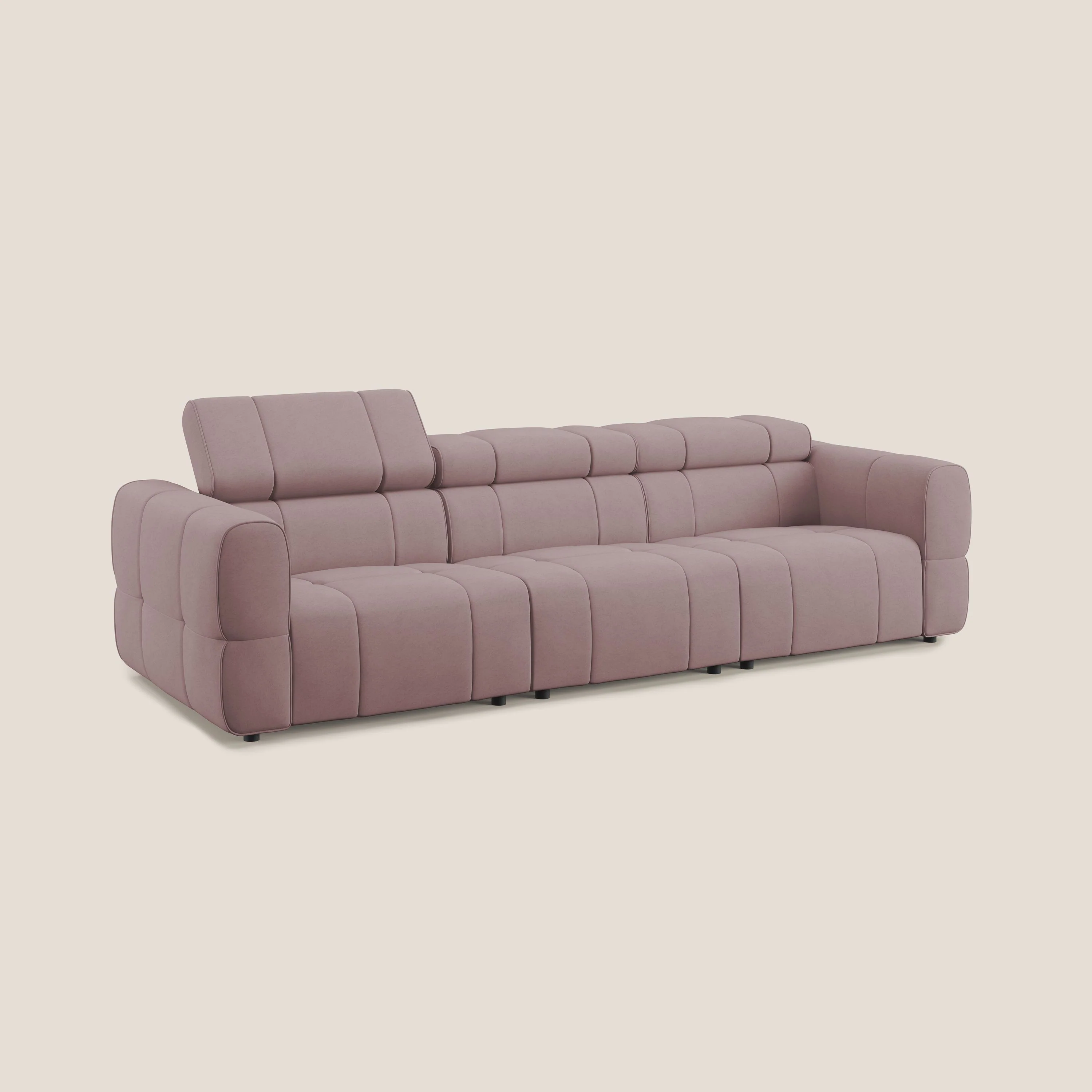 Giotto Canapé modulaire à 3 assises avec option relax électrique en microfibre imperméable effet velours T09 rose - Image 3
