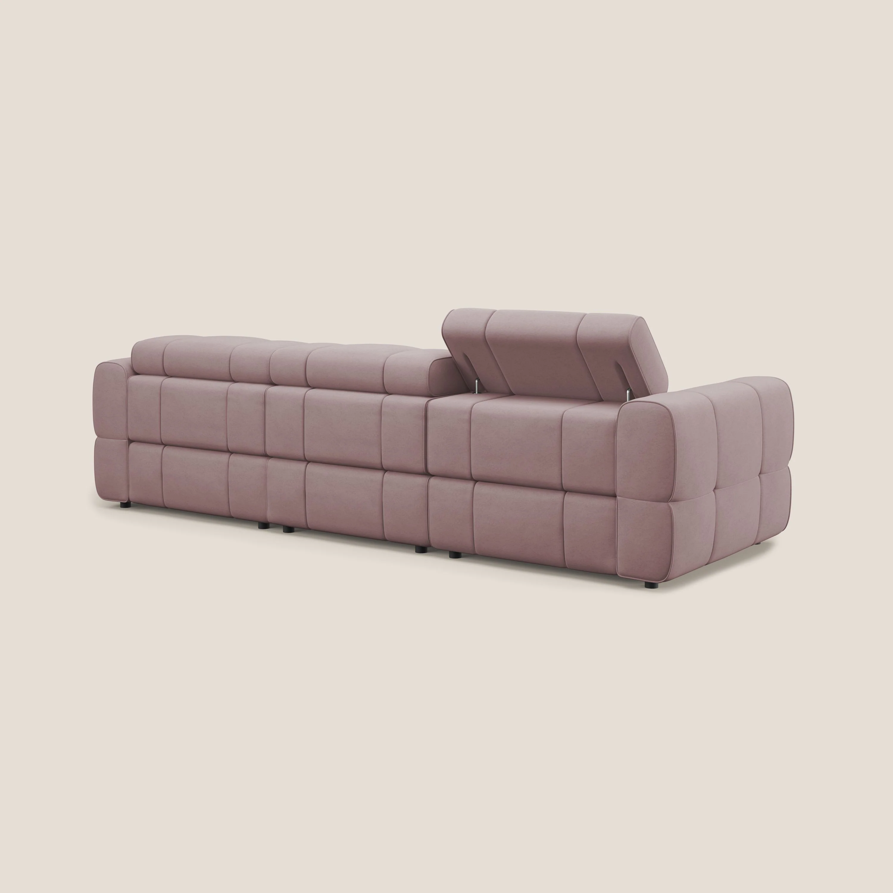 Giotto Canapé modulaire à 3 assises avec option relax électrique en microfibre imperméable effet velours T09 rose - Image 4