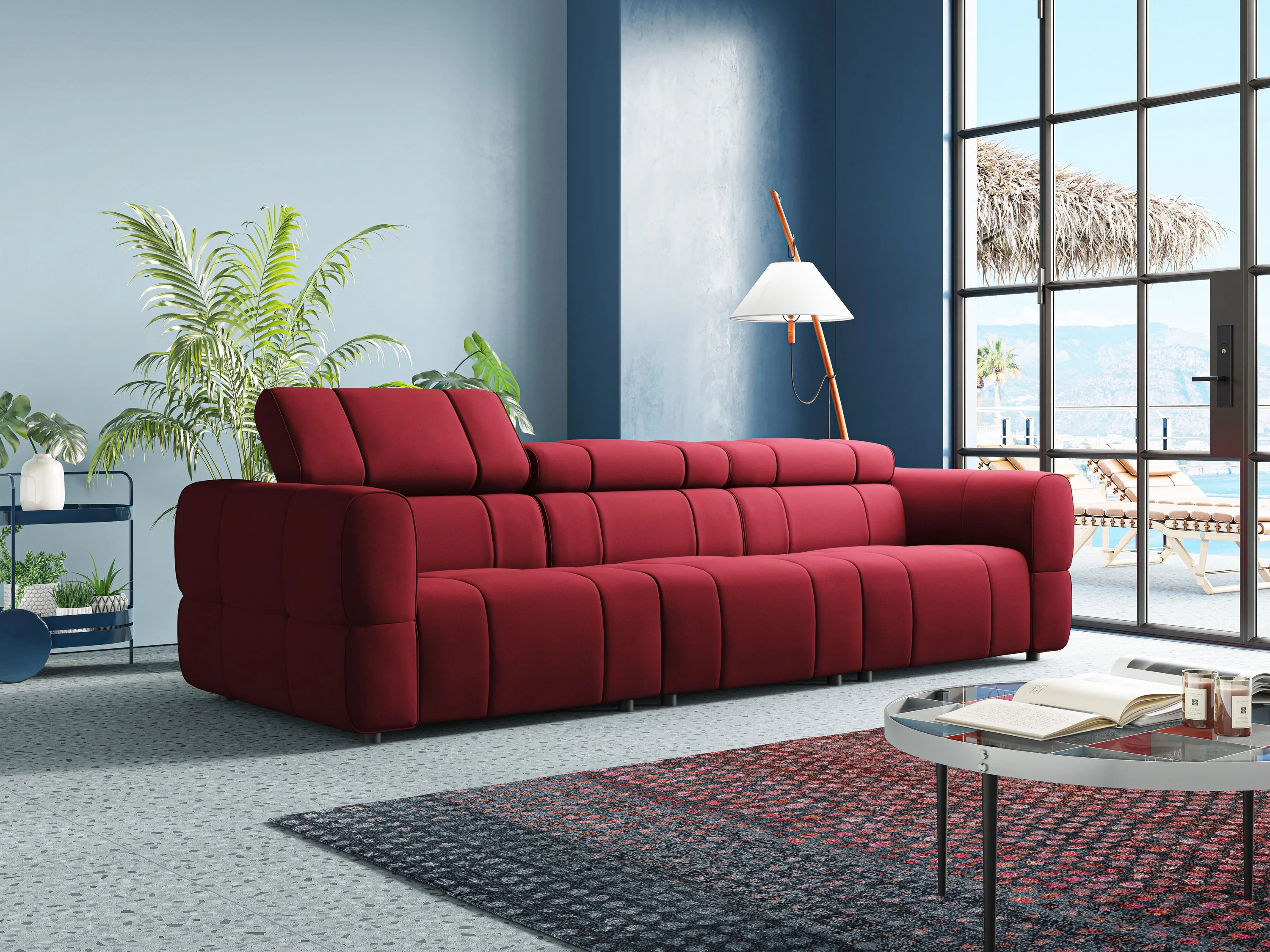 Giotto Canapé modulaire à  3 assises avec option relax électrique en microfibre imperméable effet velours T09 rouge - Image 3