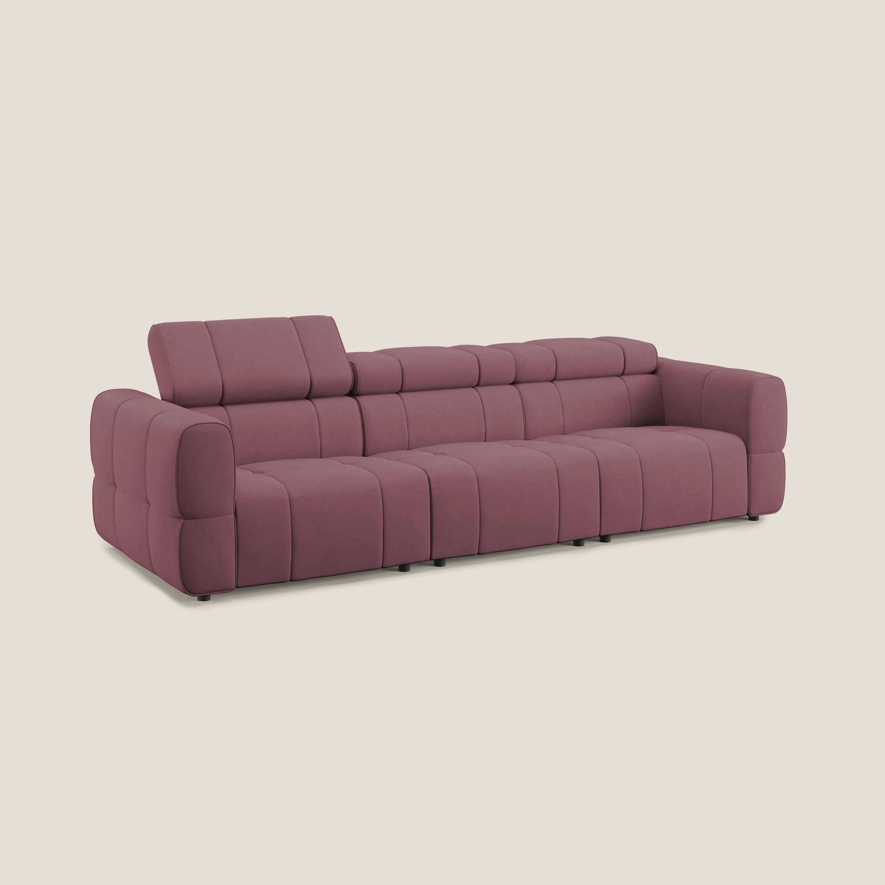 Giotto Canapé modulaire à  3 assises avec option relax électrique en microfibre imperméable effet velours T09 saumon - Image 3