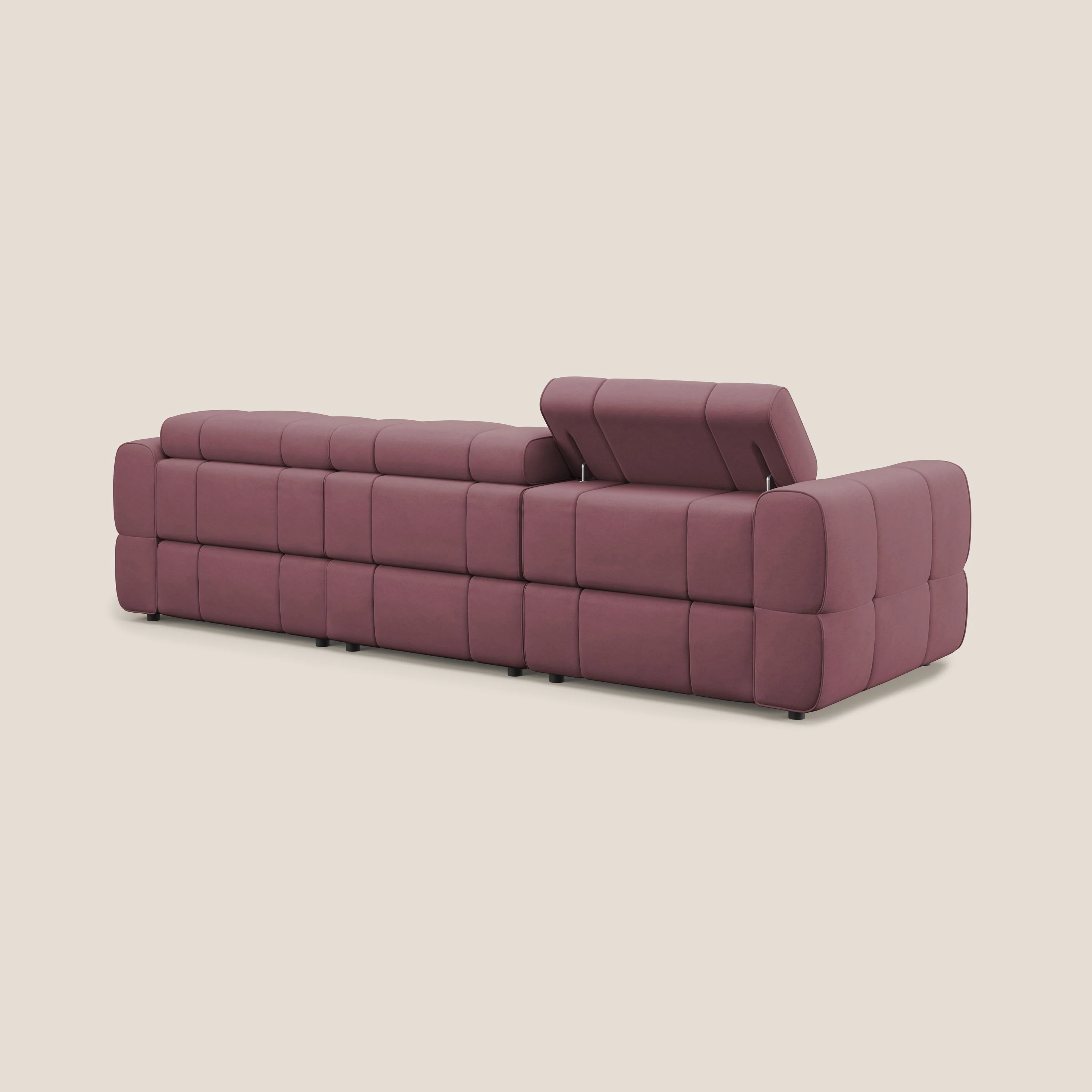 Giotto Canapé modulaire à  3 assises avec option relax électrique en microfibre imperméable effet velours T09 saumon - Image 4