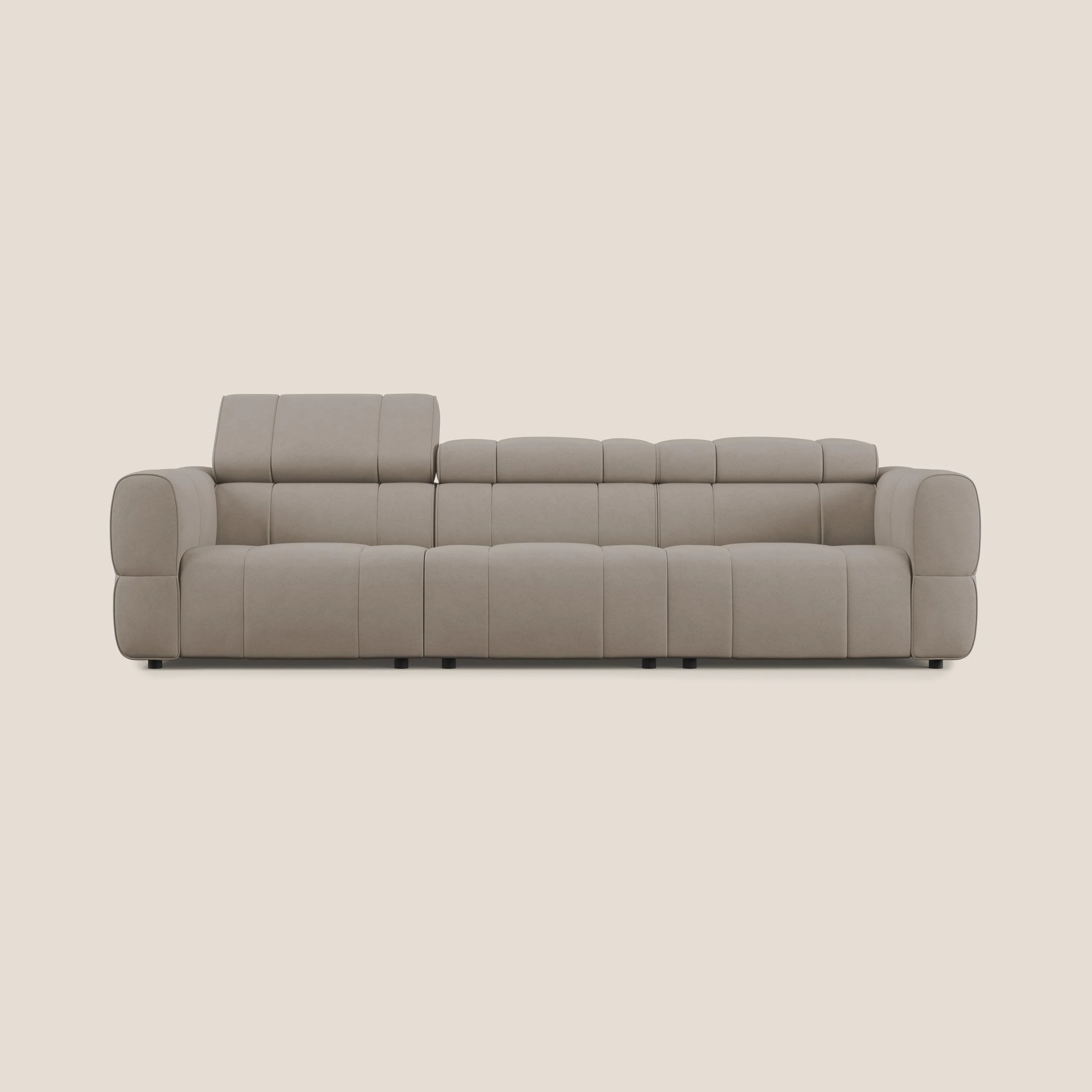 Giotto Canapé modulaire à 3 assises avec option relax électrique en microfibre imperméable effet velours T09 Taupe tortora