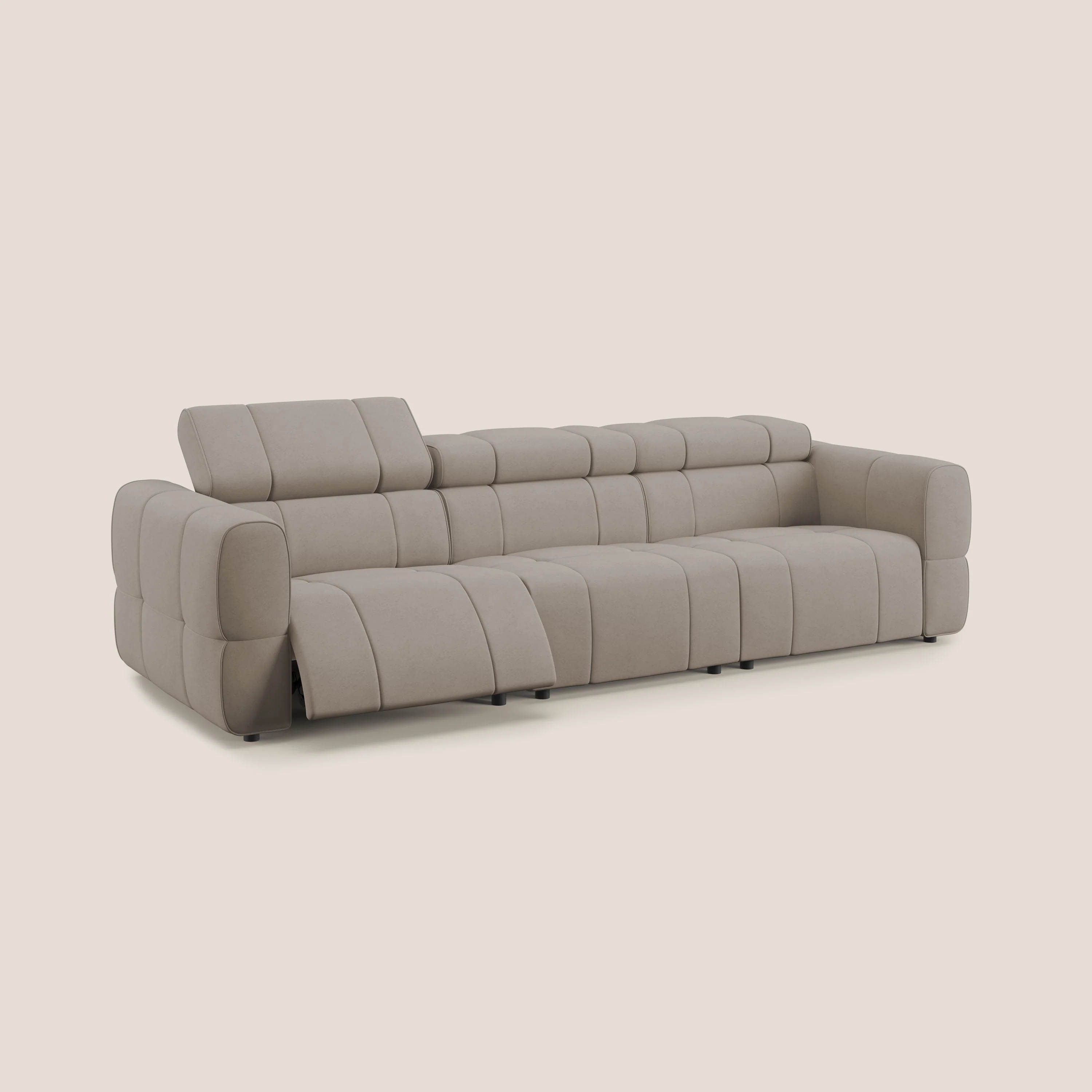 Giotto Canapé modulaire à 3 assises avec option relax électrique en microfibre imperméable effet velours T09 Taupe tortora - Image 2