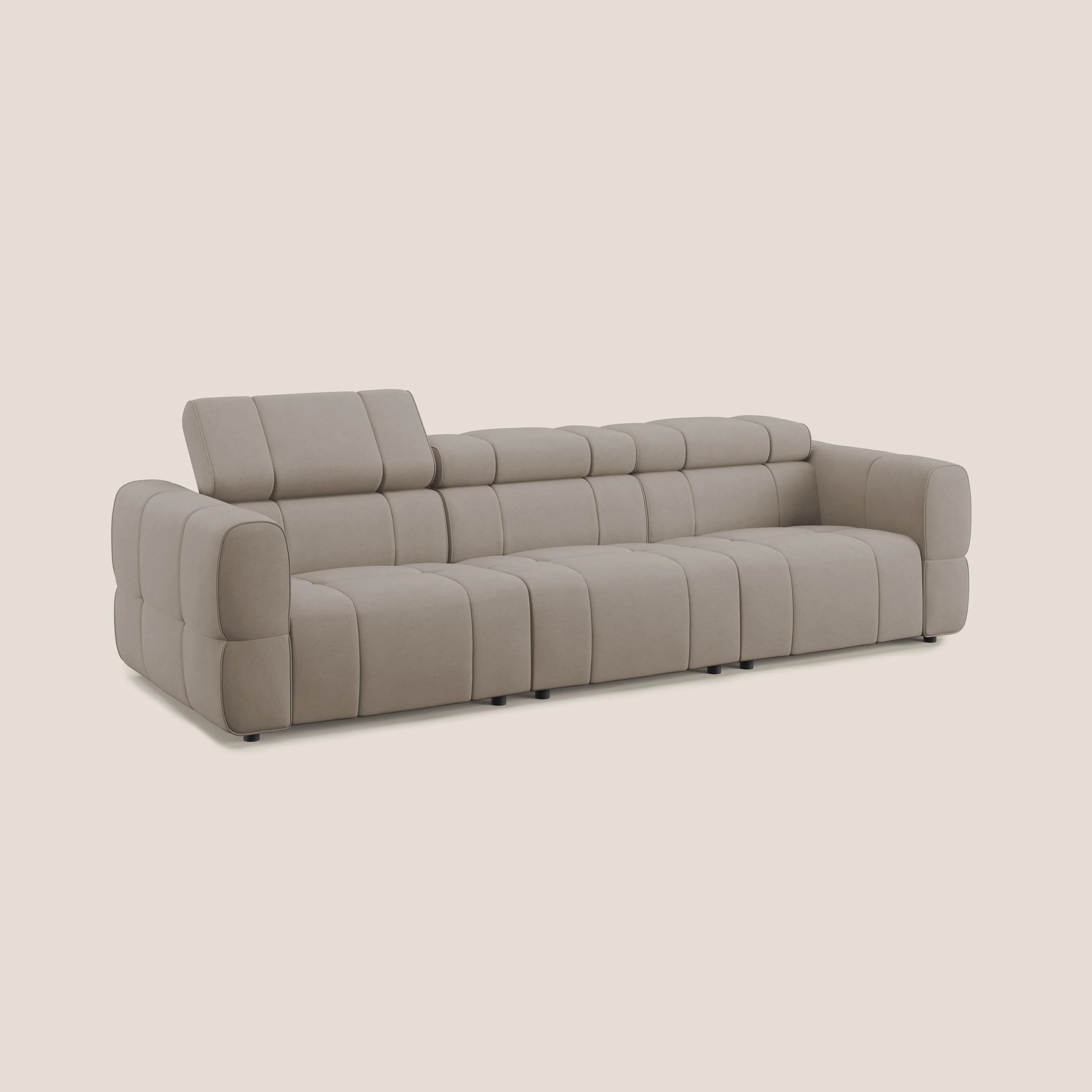 Giotto Canapé modulaire à 3 assises avec option relax électrique en microfibre imperméable effet velours T09 Taupe tortora - Image 3