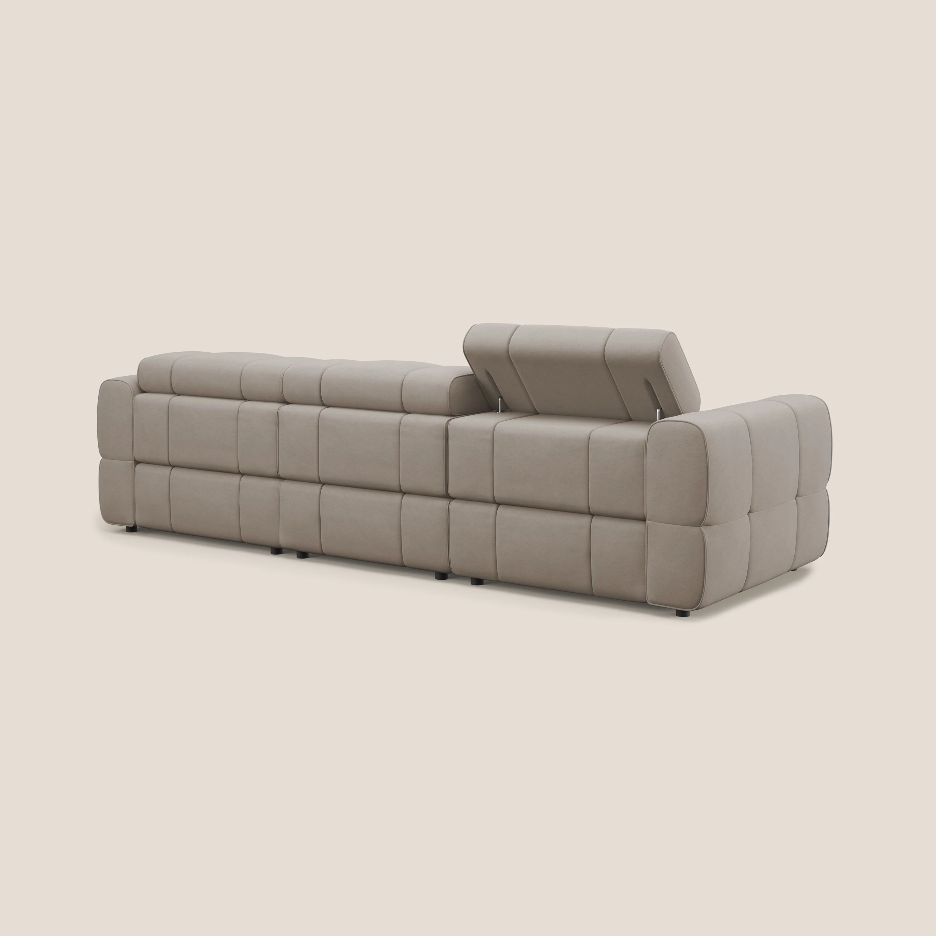 Giotto Canapé modulaire à 3 assises avec option relax électrique en microfibre imperméable effet velours T09 Taupe tortora - Image 4