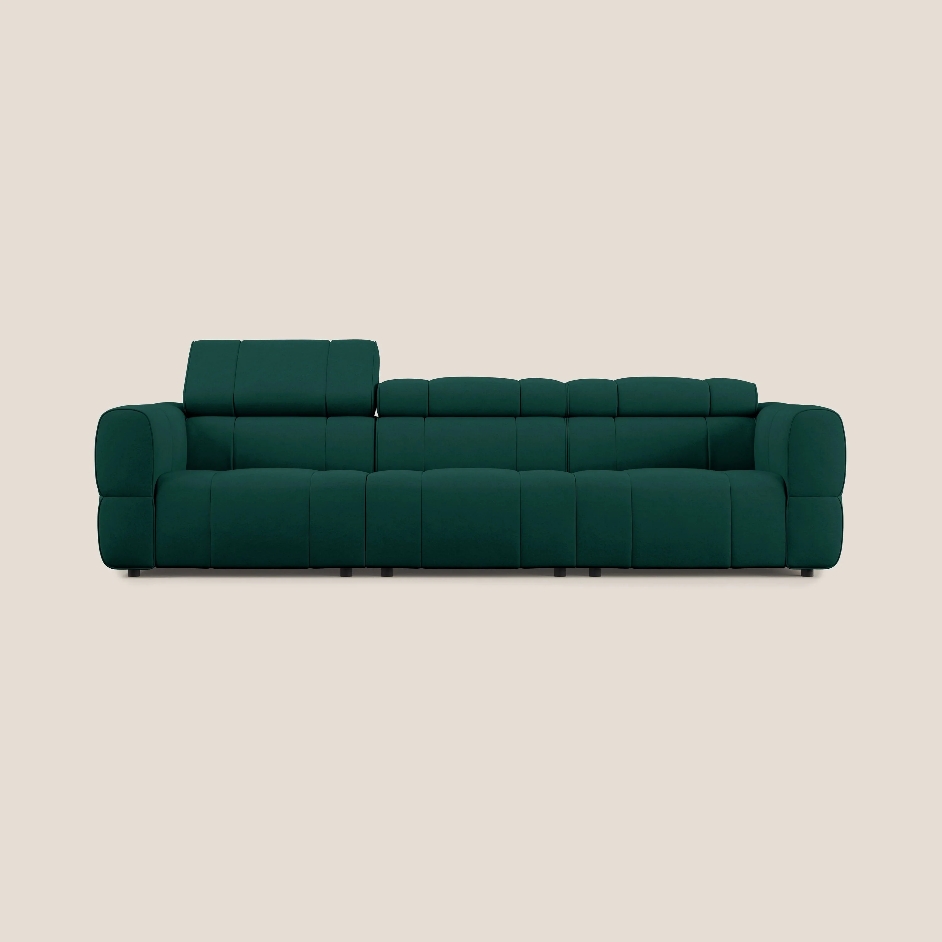 Giotto Canapé modulaire à 3 assises avec option relax électrique en microfibre imperméable effet velours T09 vert