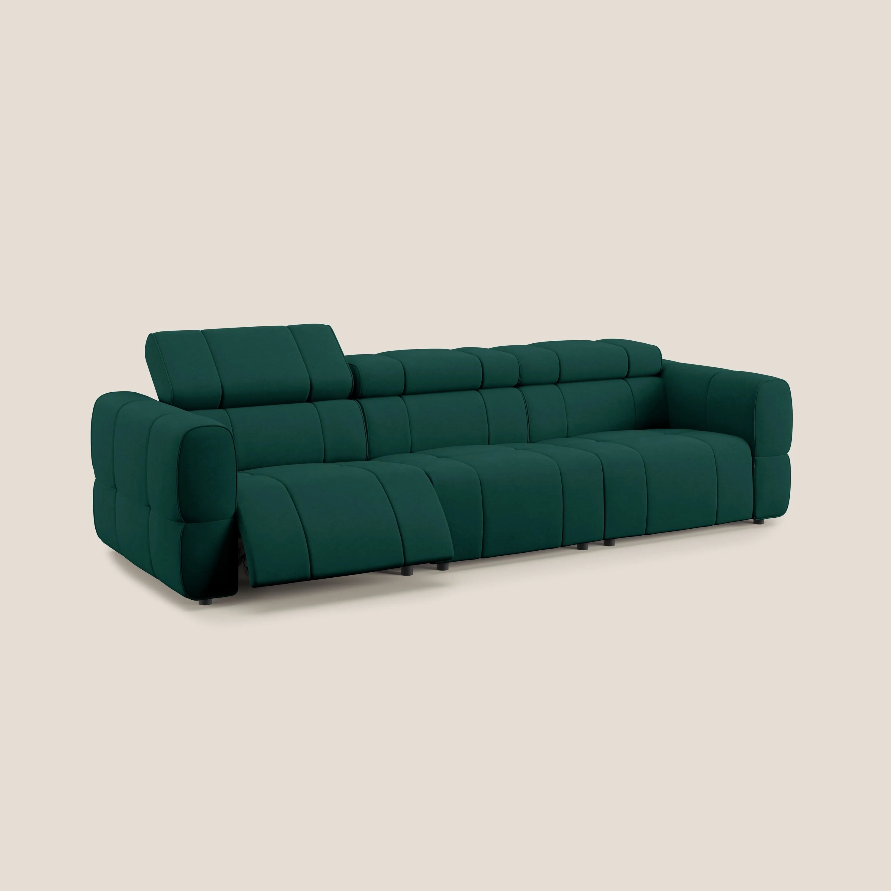 Giotto Canapé modulaire à 3 assises avec option relax électrique en microfibre imperméable effet velours T09 vert - Image 2
