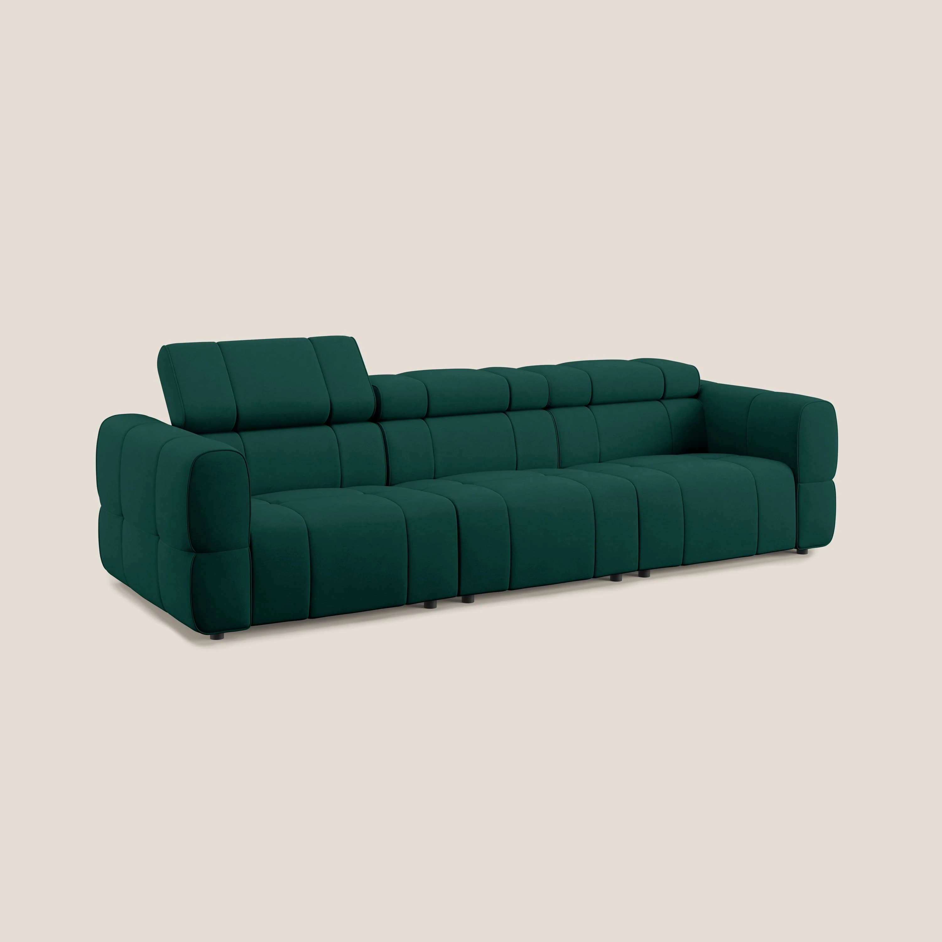 Giotto Canapé modulaire à 3 assises avec option relax électrique en microfibre imperméable effet velours T09 vert - Image 3