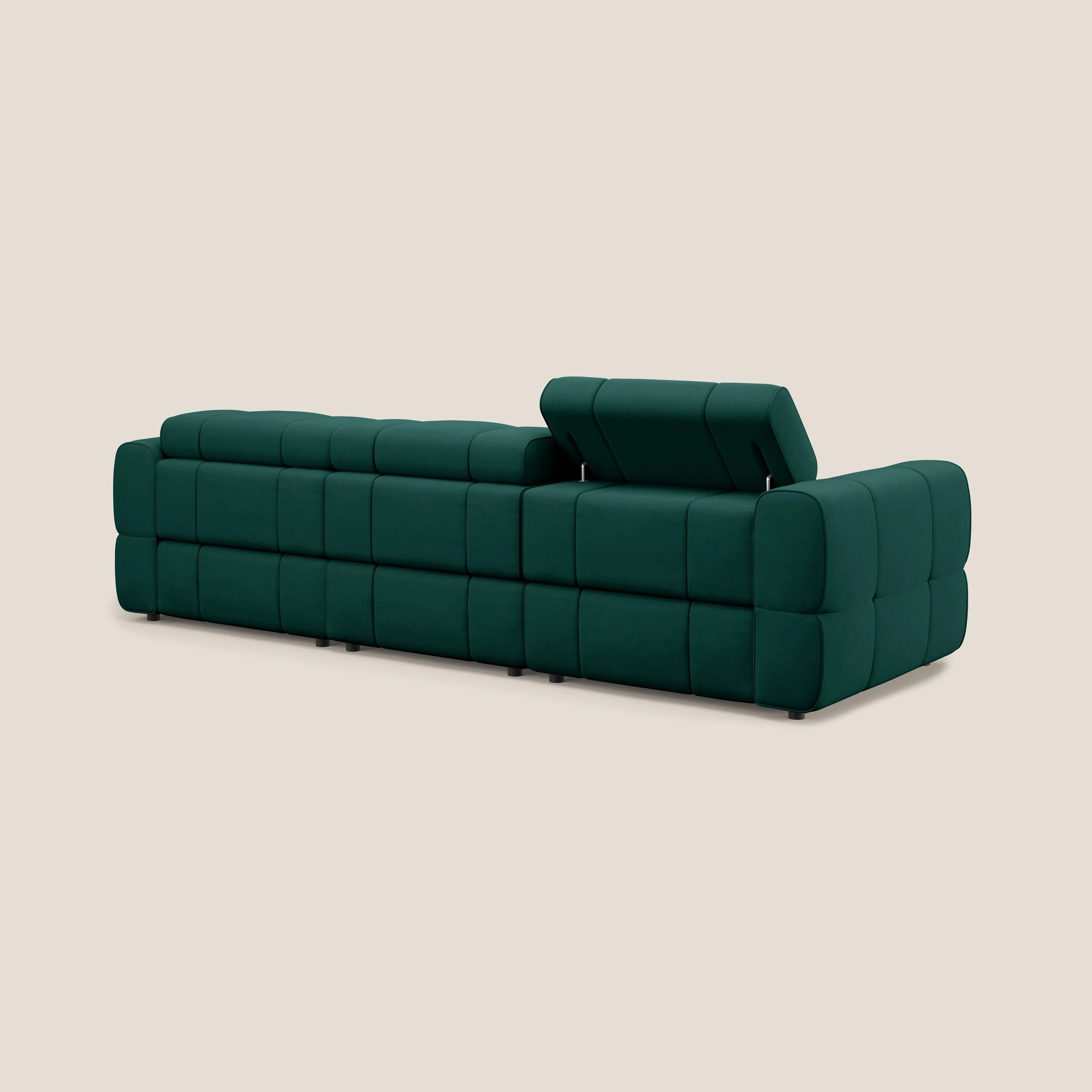Giotto Canapé modulaire à 3 assises avec option relax électrique en microfibre imperméable effet velours T09 vert - Image 4