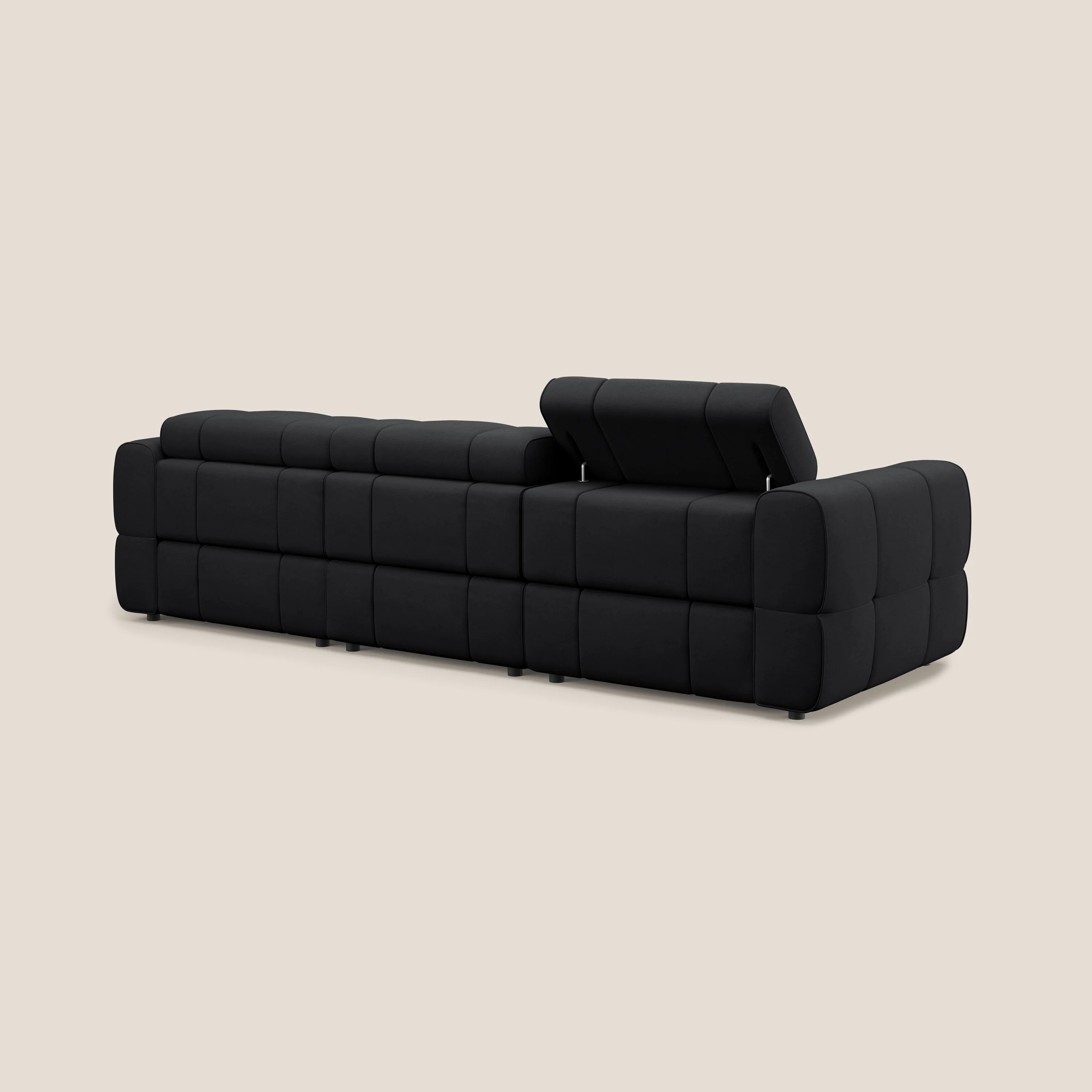 Giotto Canapé modulaire à  3 assises avec option relax électrique en microfibre imperméable effet velours T09 anthracite - Image 4
