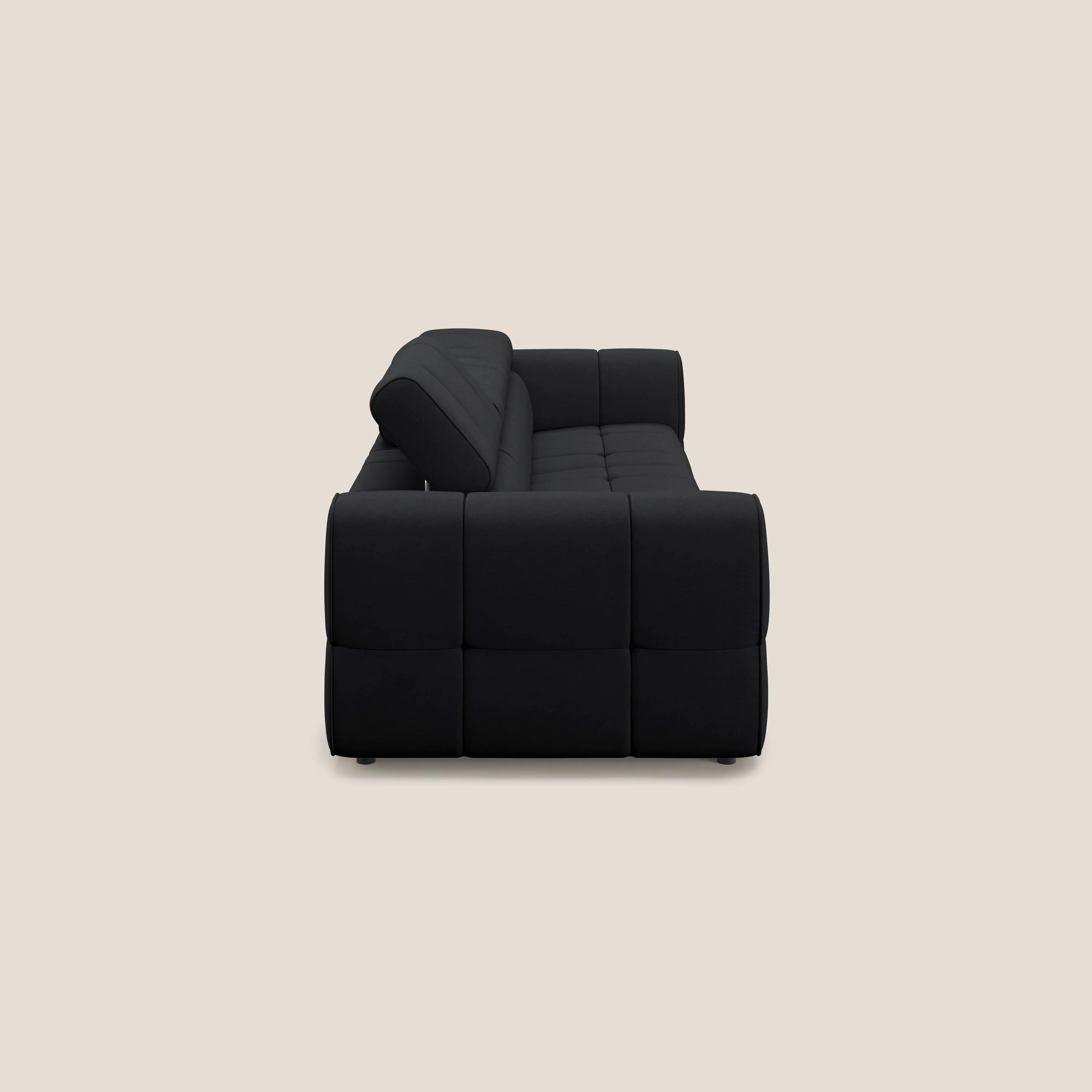 Giotto Canapé modulaire à  3 assises avec option relax électrique en microfibre imperméable effet velours T09 anthracite - Image 5