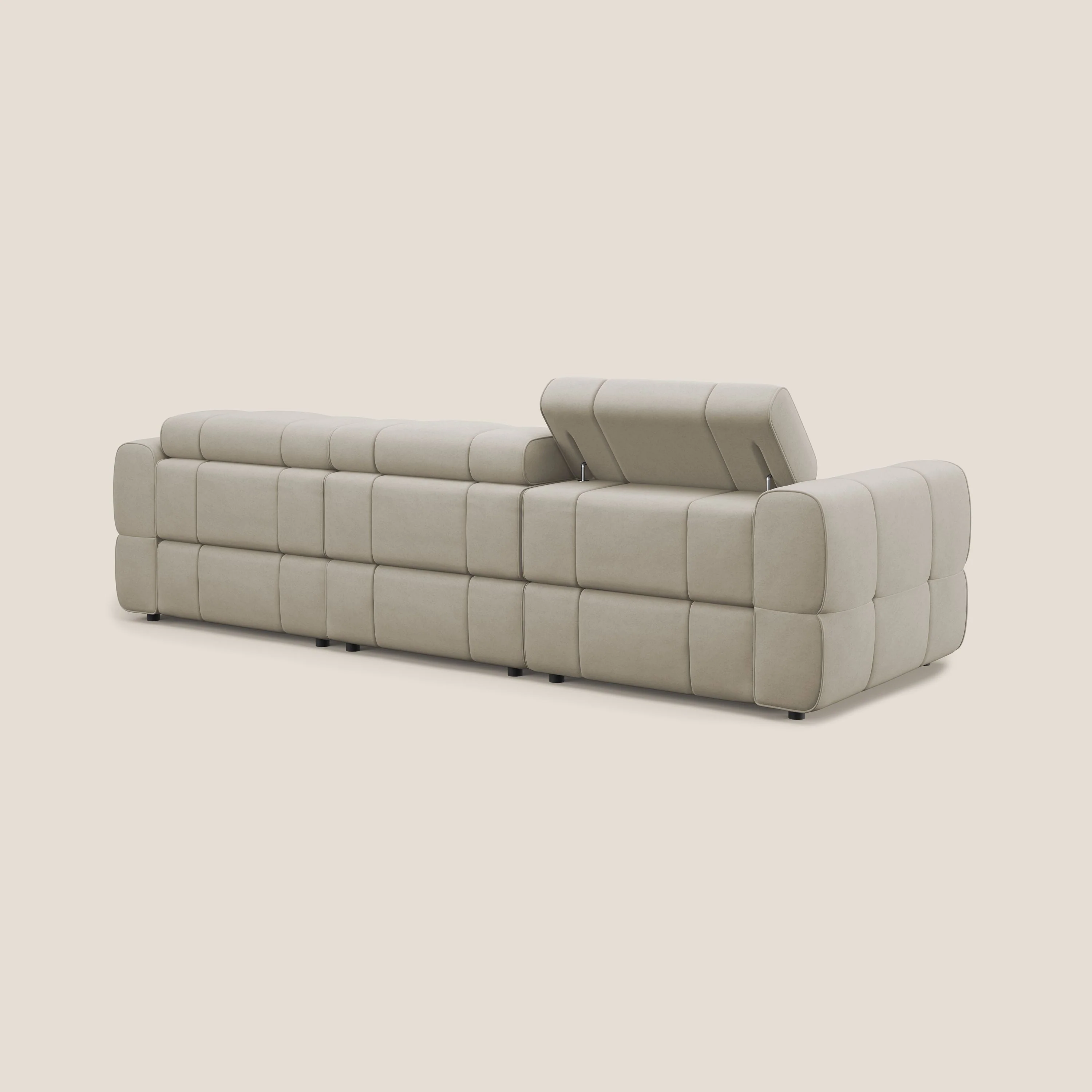 Giotto Canapé modulaire à  3 assises avec option relax électrique en microfibre imperméable effet velours T09 beige - Image 5