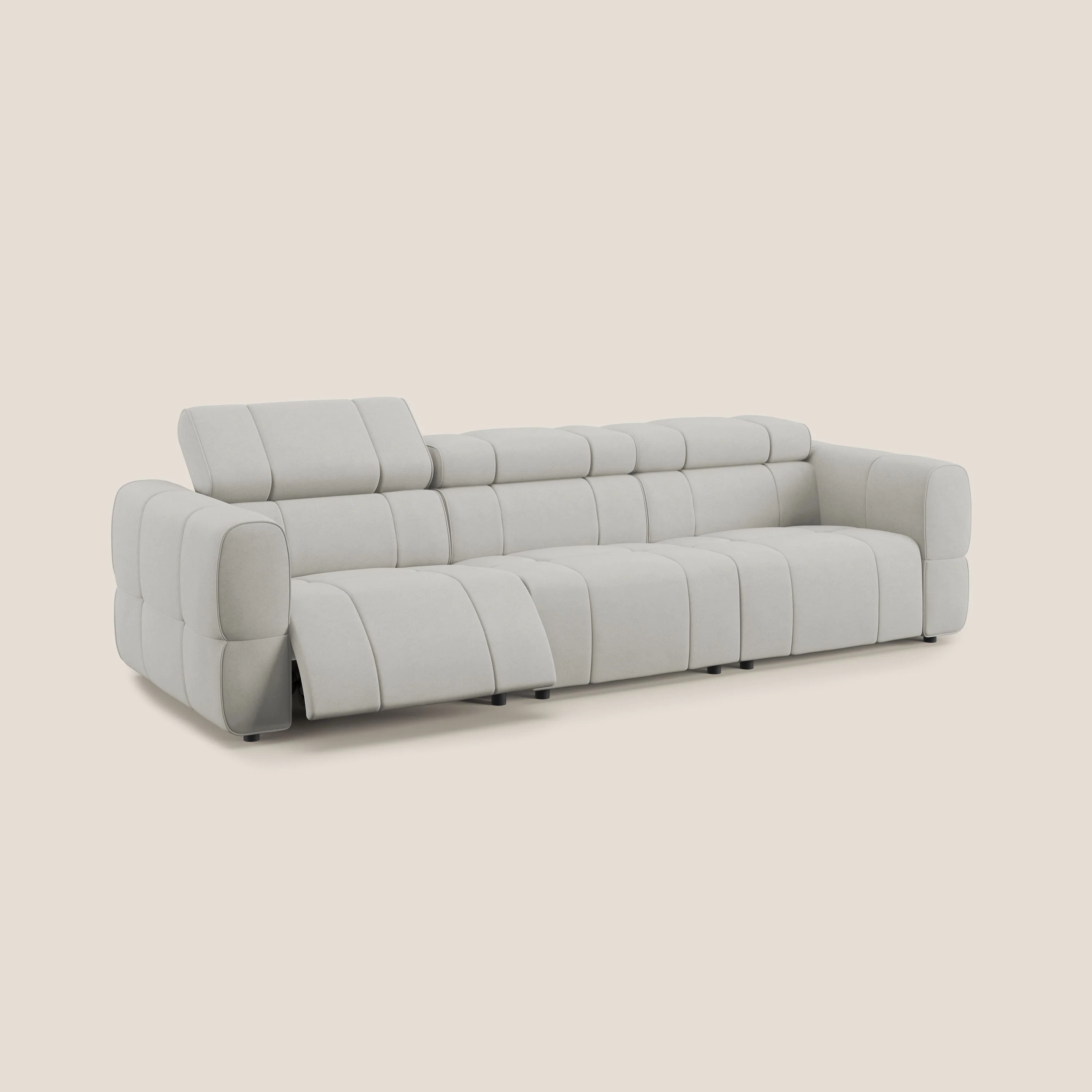 Giotto Canapé modulaire à  3 assises avec option relax électrique en microfibre imperméable effet velours T09 crème - Image 2