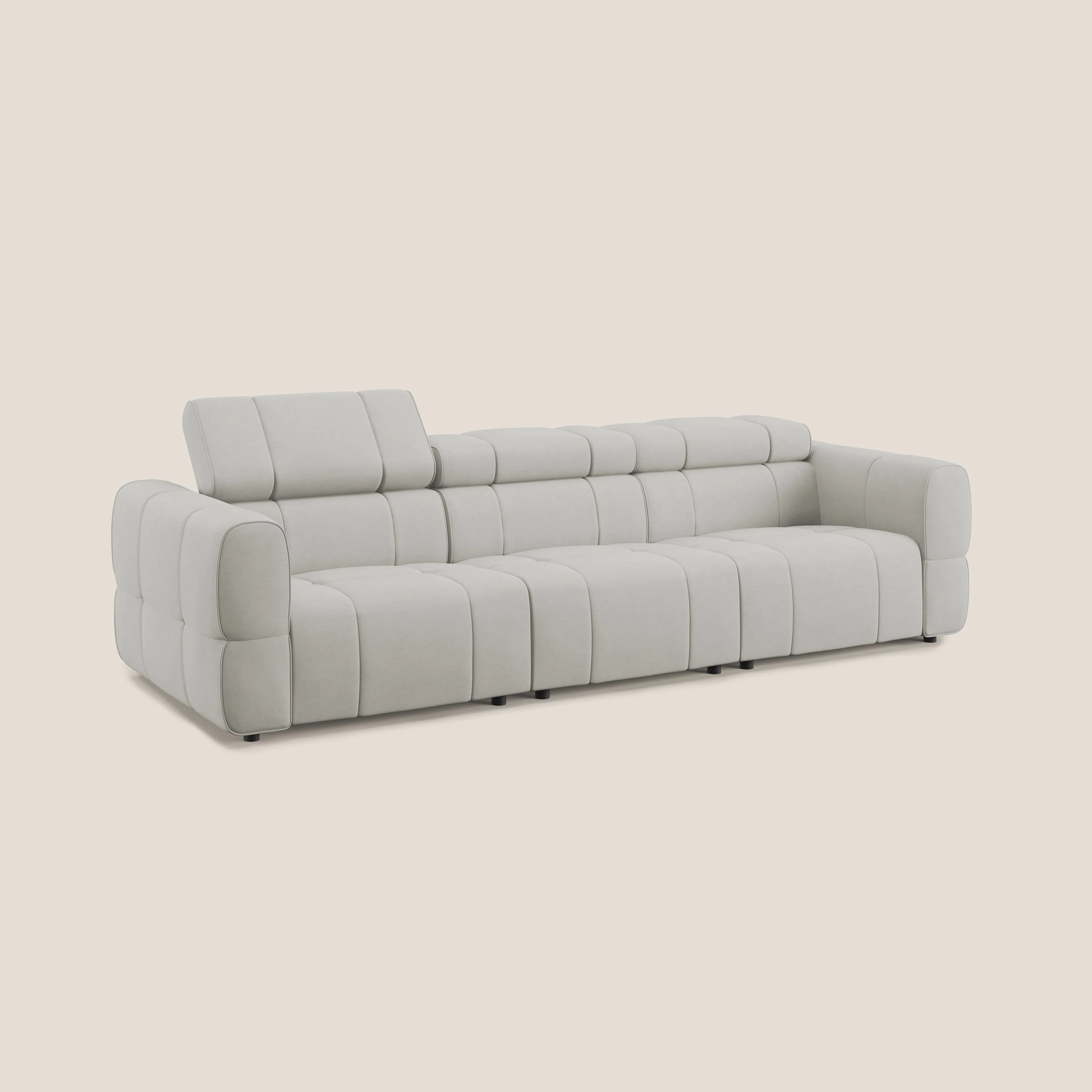 Giotto Canapé modulaire à  3 assises avec option relax électrique en microfibre imperméable effet velours T09 crème - Image 3