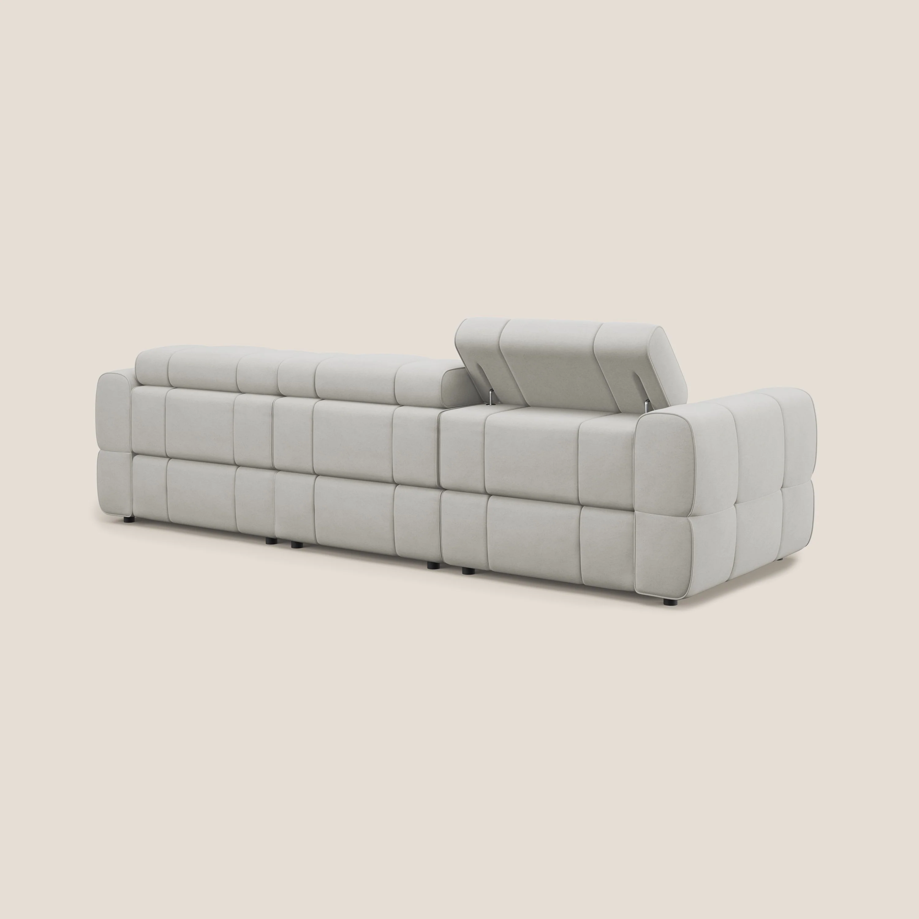 Giotto Canapé modulaire à  3 assises avec option relax électrique en microfibre imperméable effet velours T09 crème - Image 4