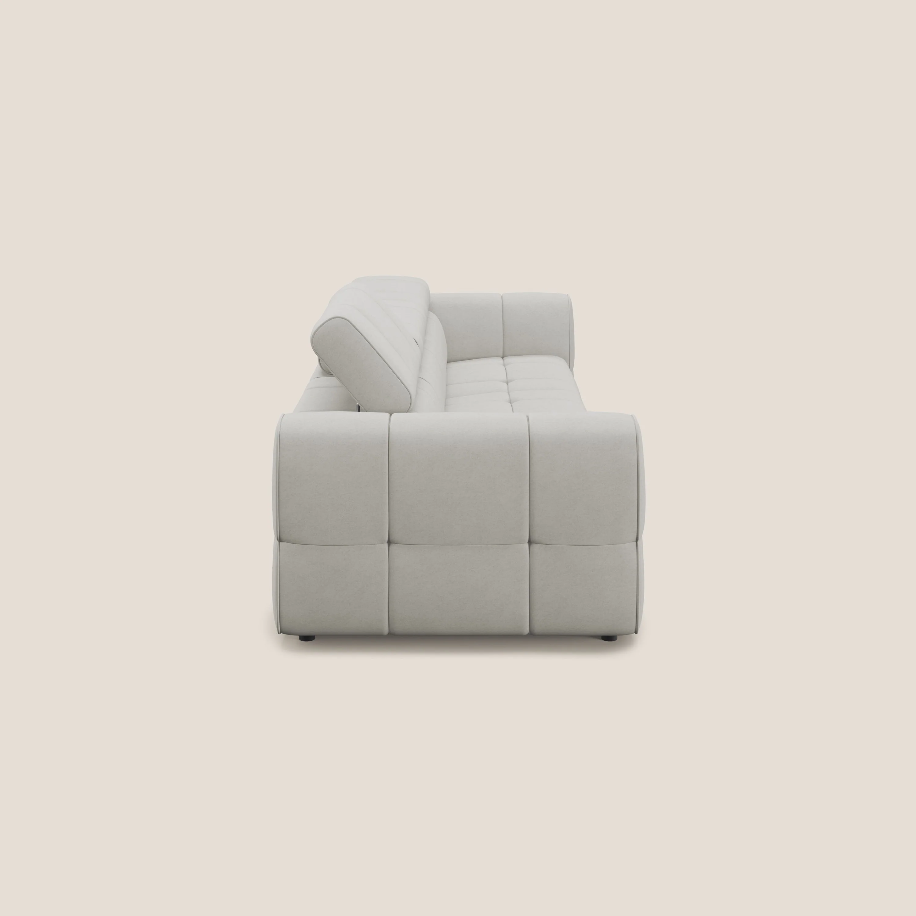 Giotto Canapé modulaire à  3 assises avec option relax électrique en microfibre imperméable effet velours T09 crème - Image 5