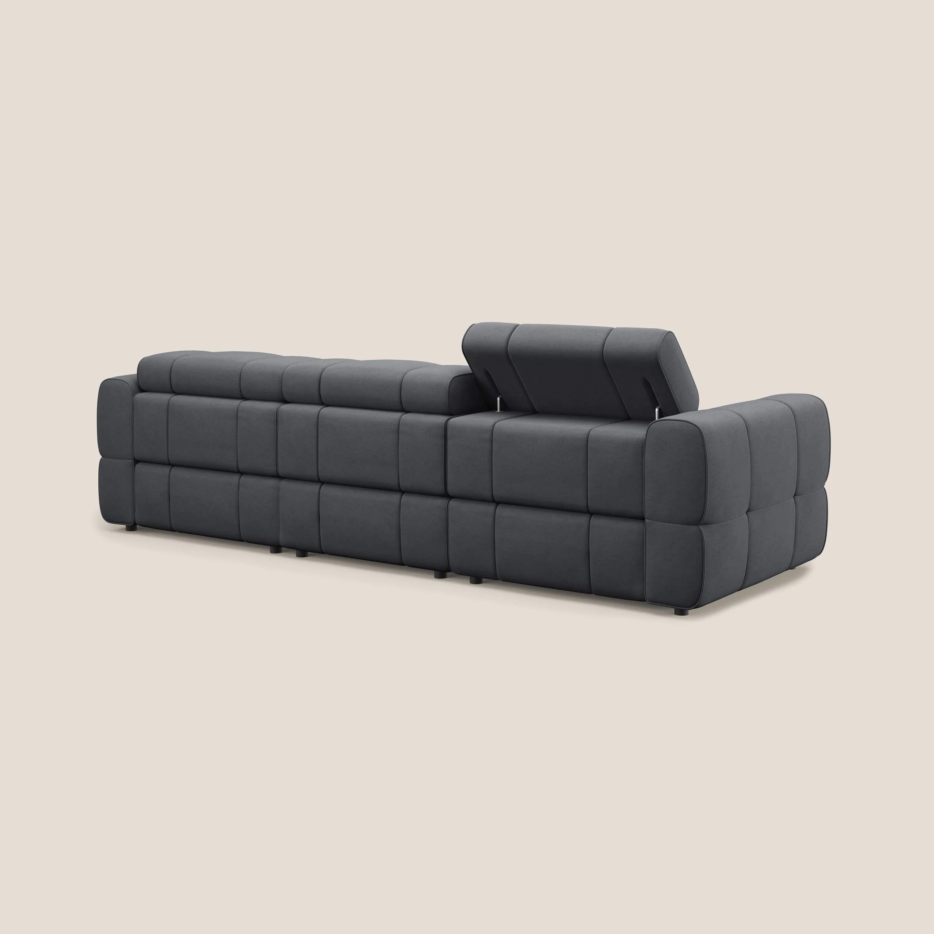 Giotto Canapé modulaire à  3 assises avec option relax électrique en microfibre imperméable effet velours T09 gris - Image 4