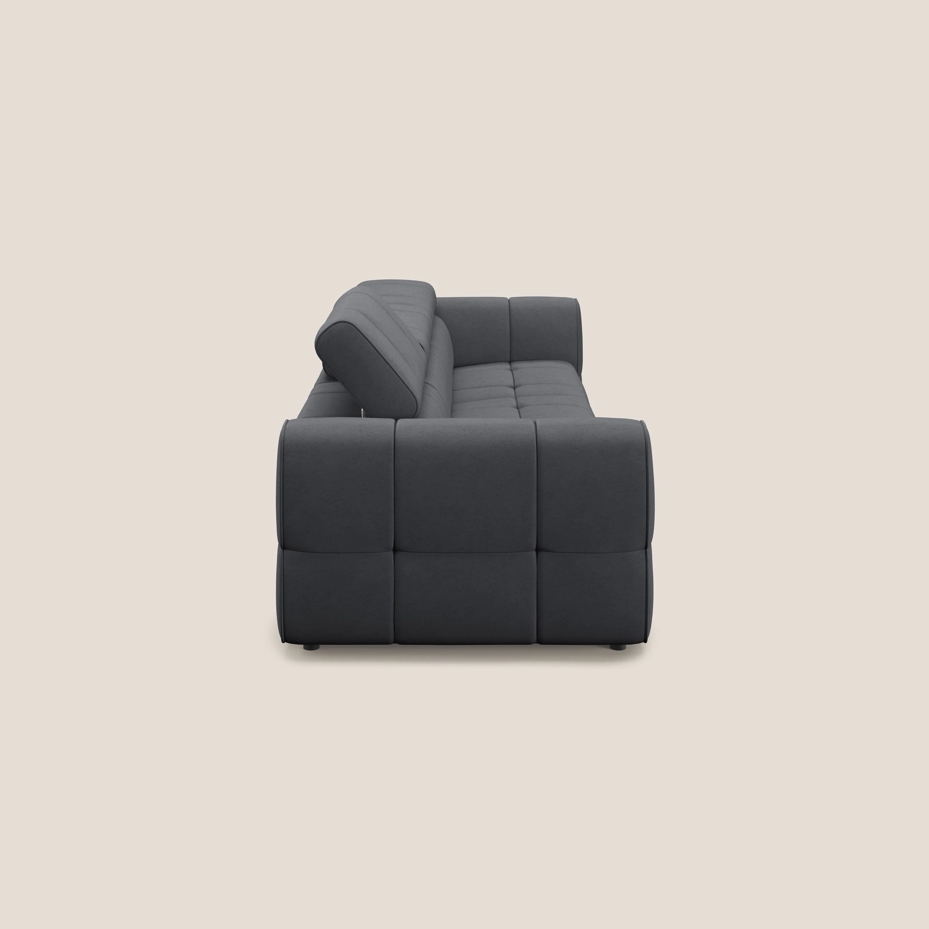Giotto Canapé modulaire à  3 assises avec option relax électrique en microfibre imperméable effet velours T09 gris - Image 5