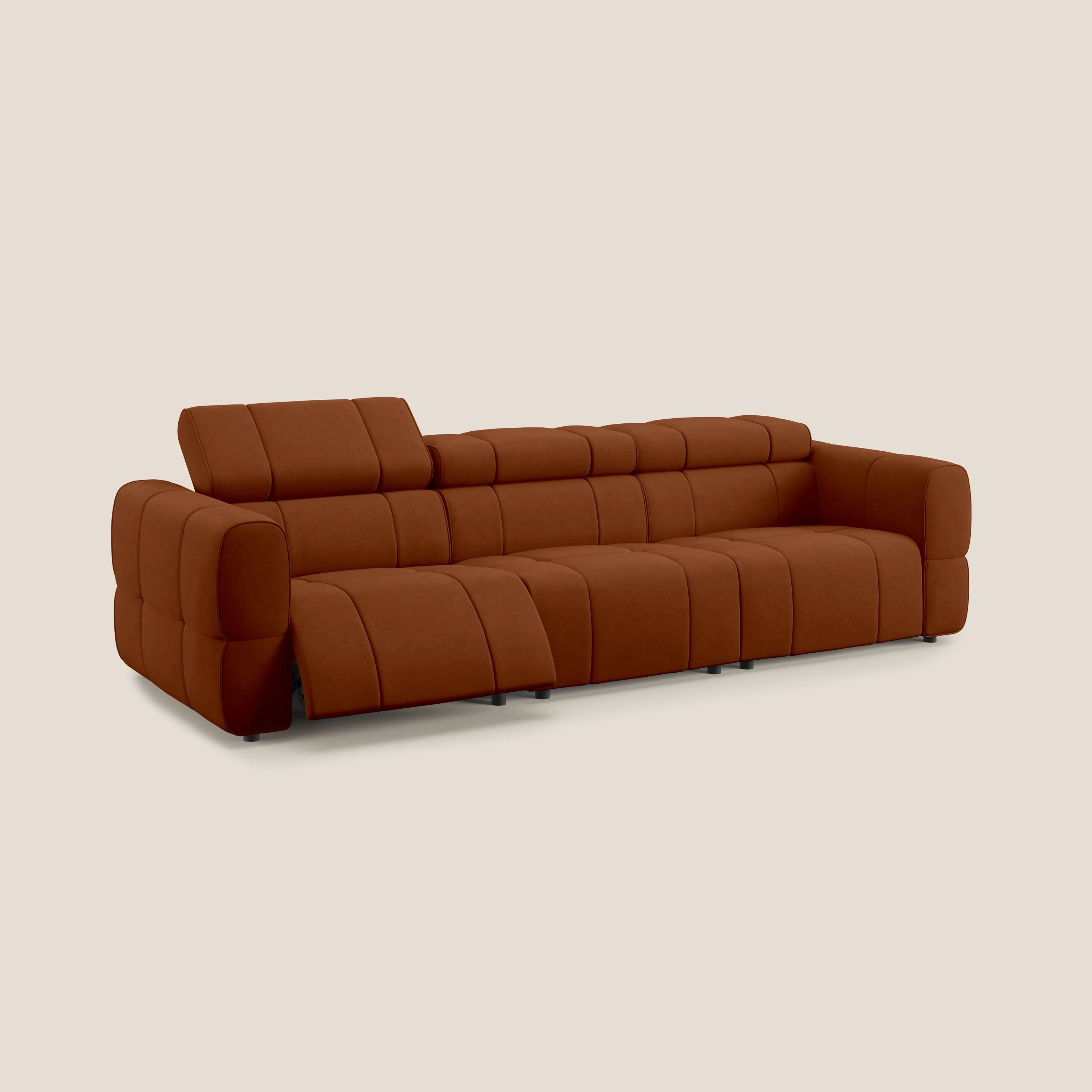 Giotto Canapé modulaire à 3 assises avec option relax électrique en microfibre imperméable effet velours T09 rouille - Image 2