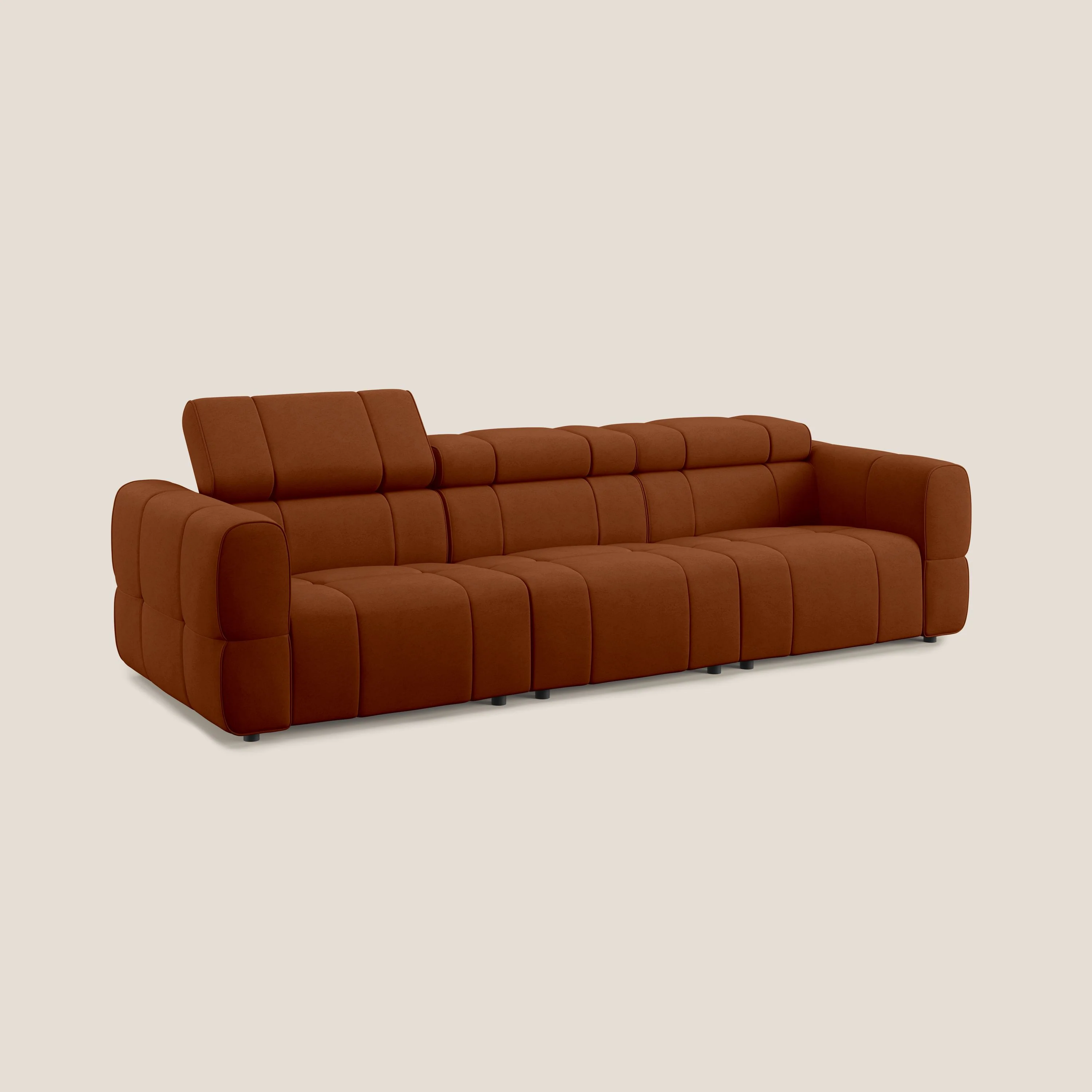 Giotto Canapé modulaire à 3 assises avec option relax électrique en microfibre imperméable effet velours T09 rouille - Image 3