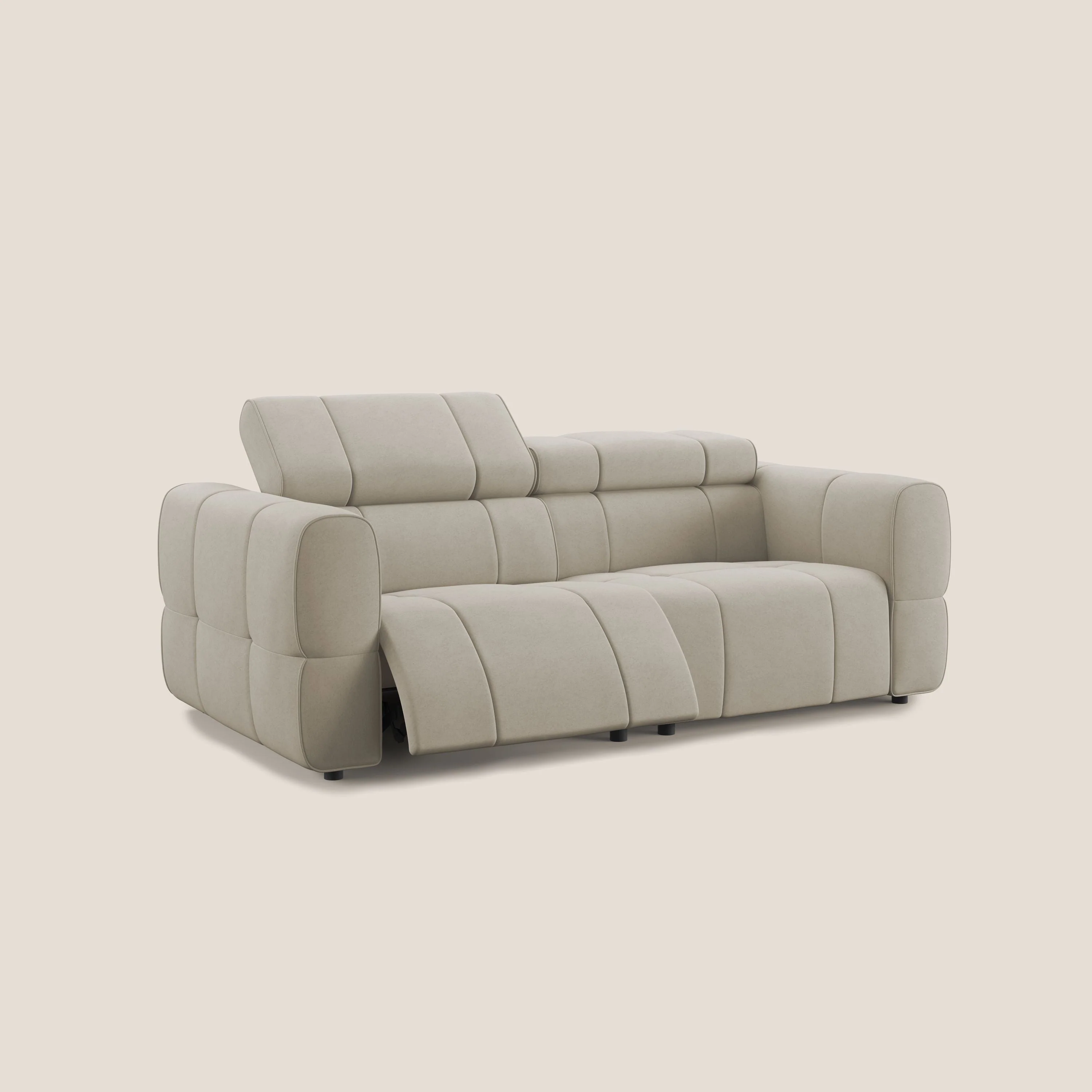 Giotto Canapé modulaire avec option relax électrique en microfibre imperméable effet velours T09 beige - Image 2