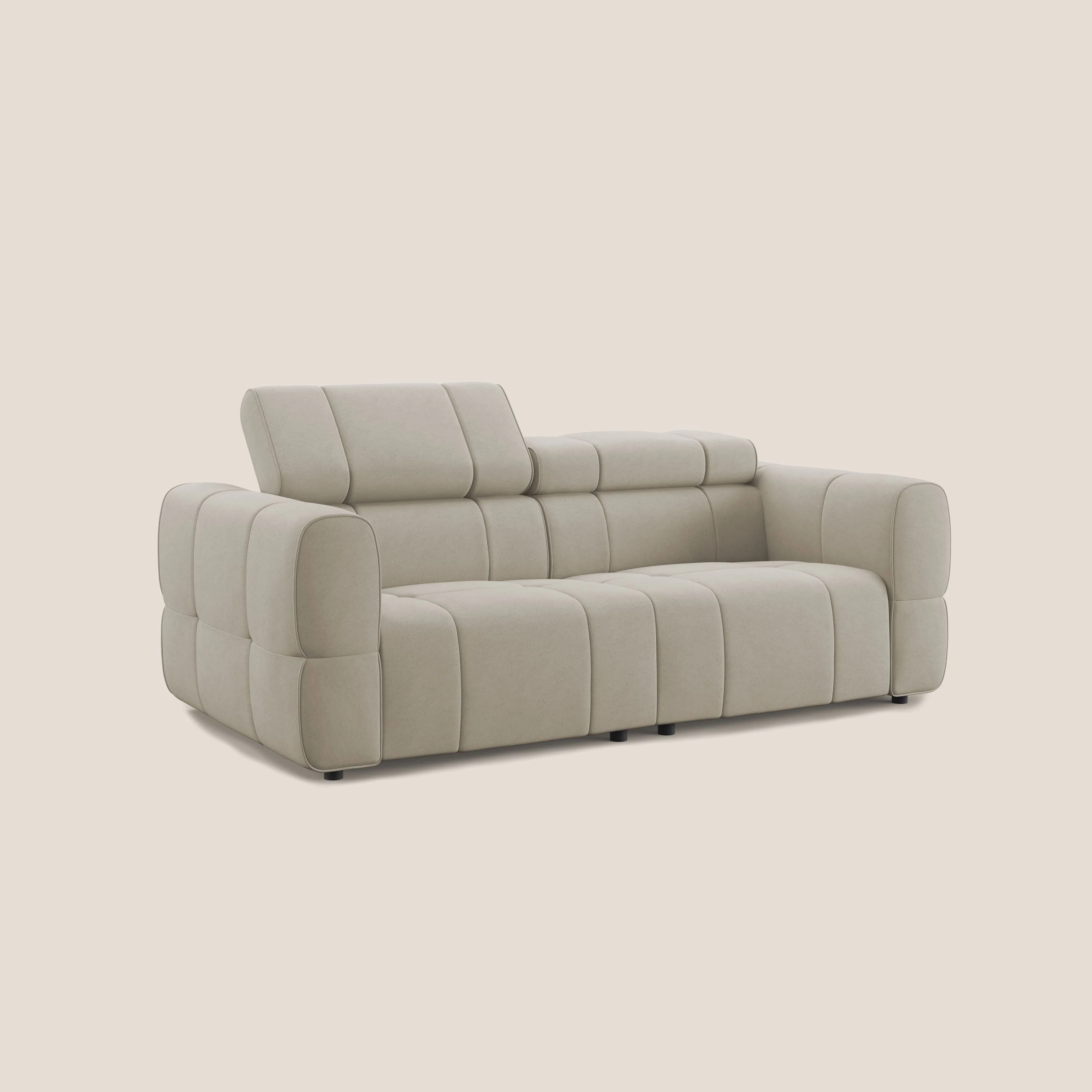 Giotto Canapé modulaire avec option relax électrique en microfibre imperméable effet velours T09 beige - Image 3