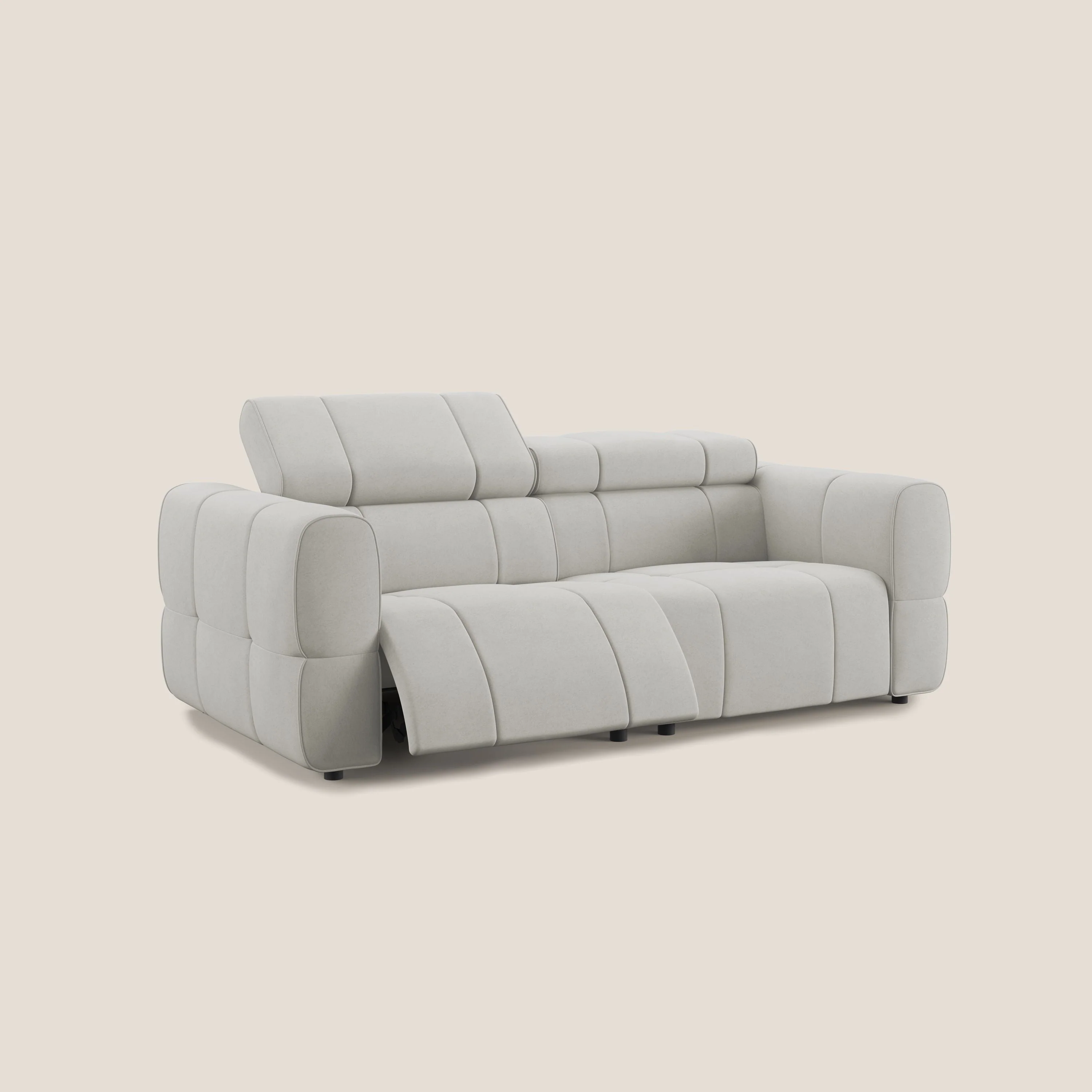 Giotto Canapé modulaire avec option relax électrique en microfibre imperméable effet velours T09 crème - Image 2