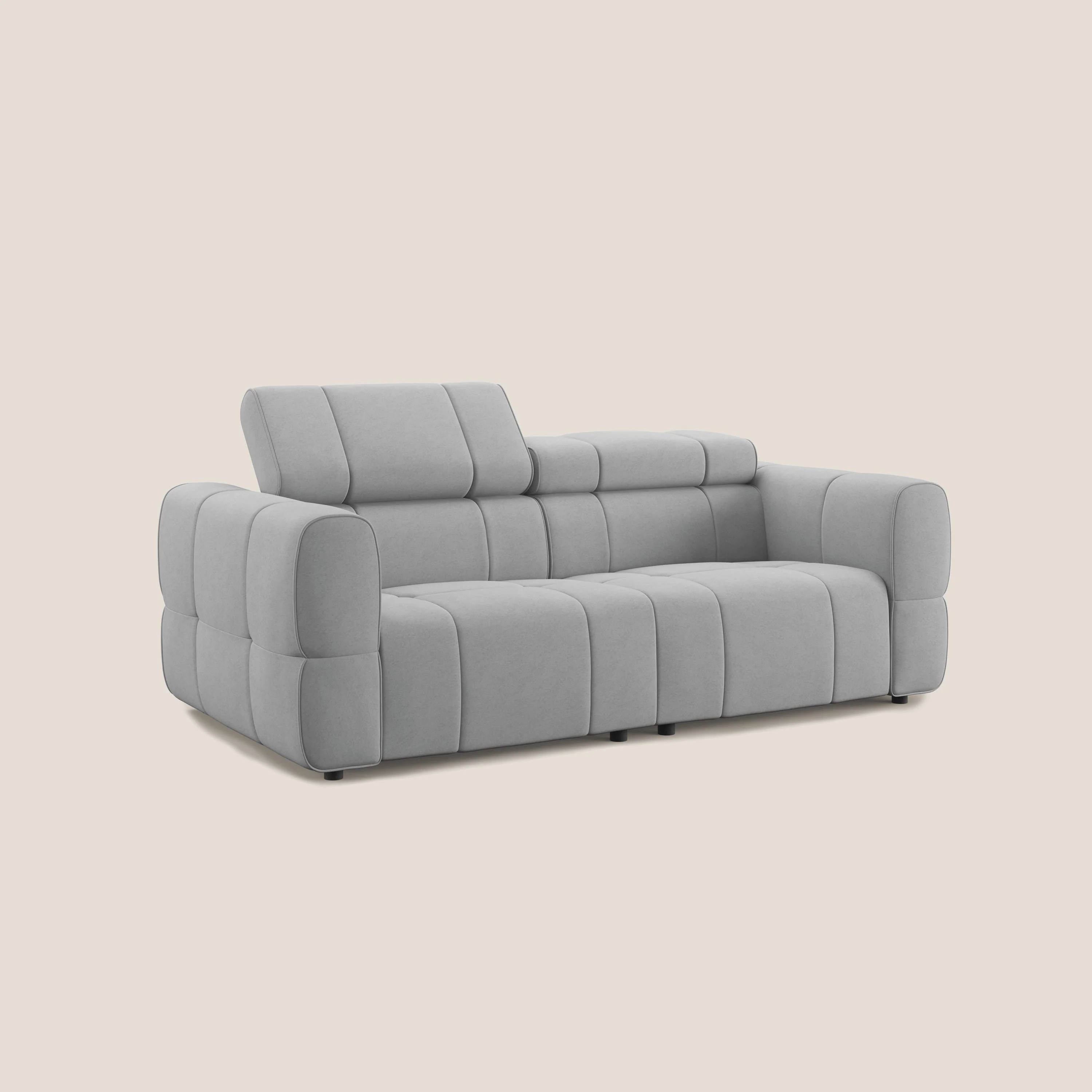 Giotto Canapé modulaire avec option relax électrique en microfibre imperméable effet velours T09 gris clair - Image 3