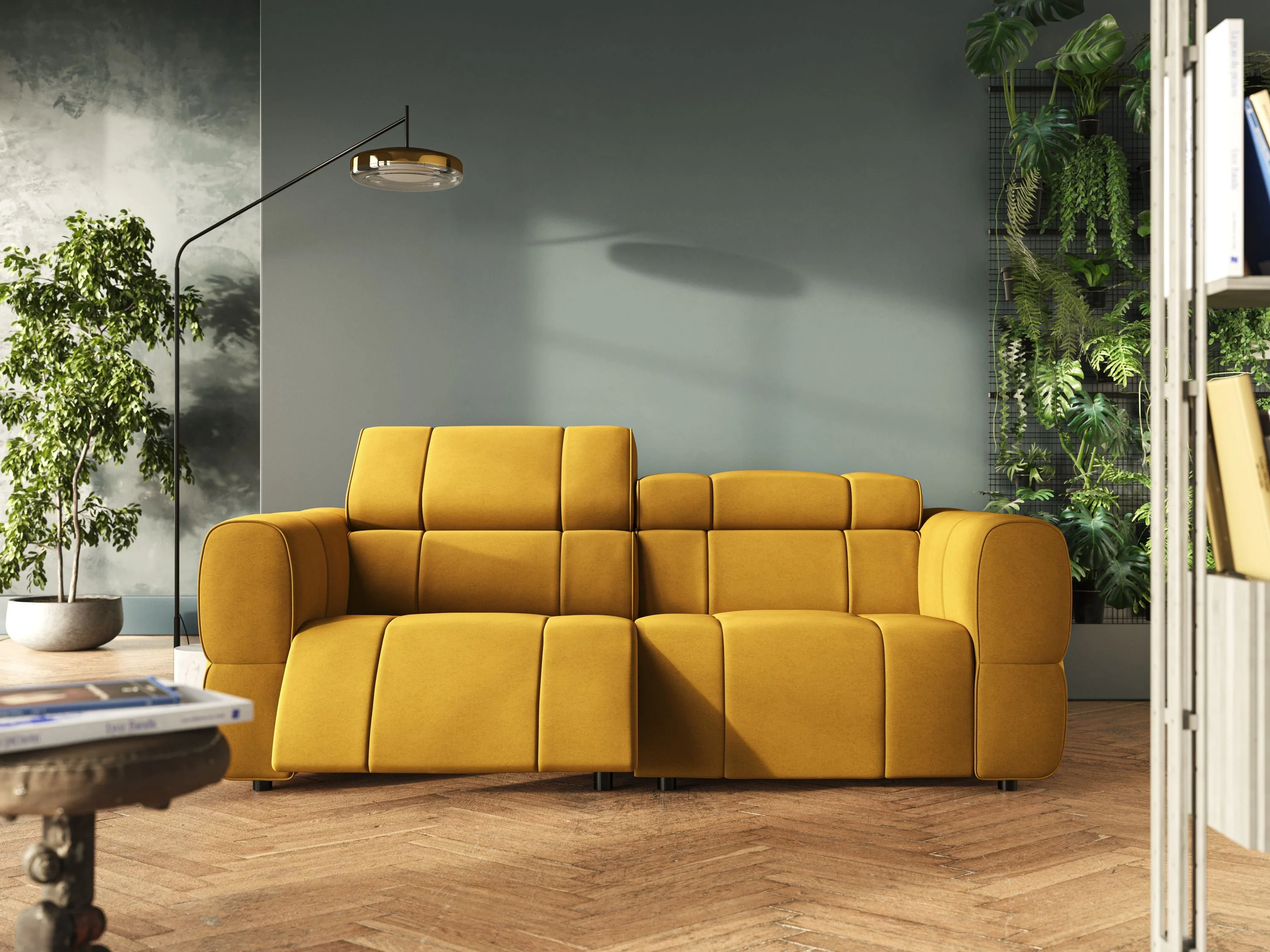Giotto Canapé modulaire avec option relax électrique en microfibre imperméable effet velours T09 jaune - Image 2