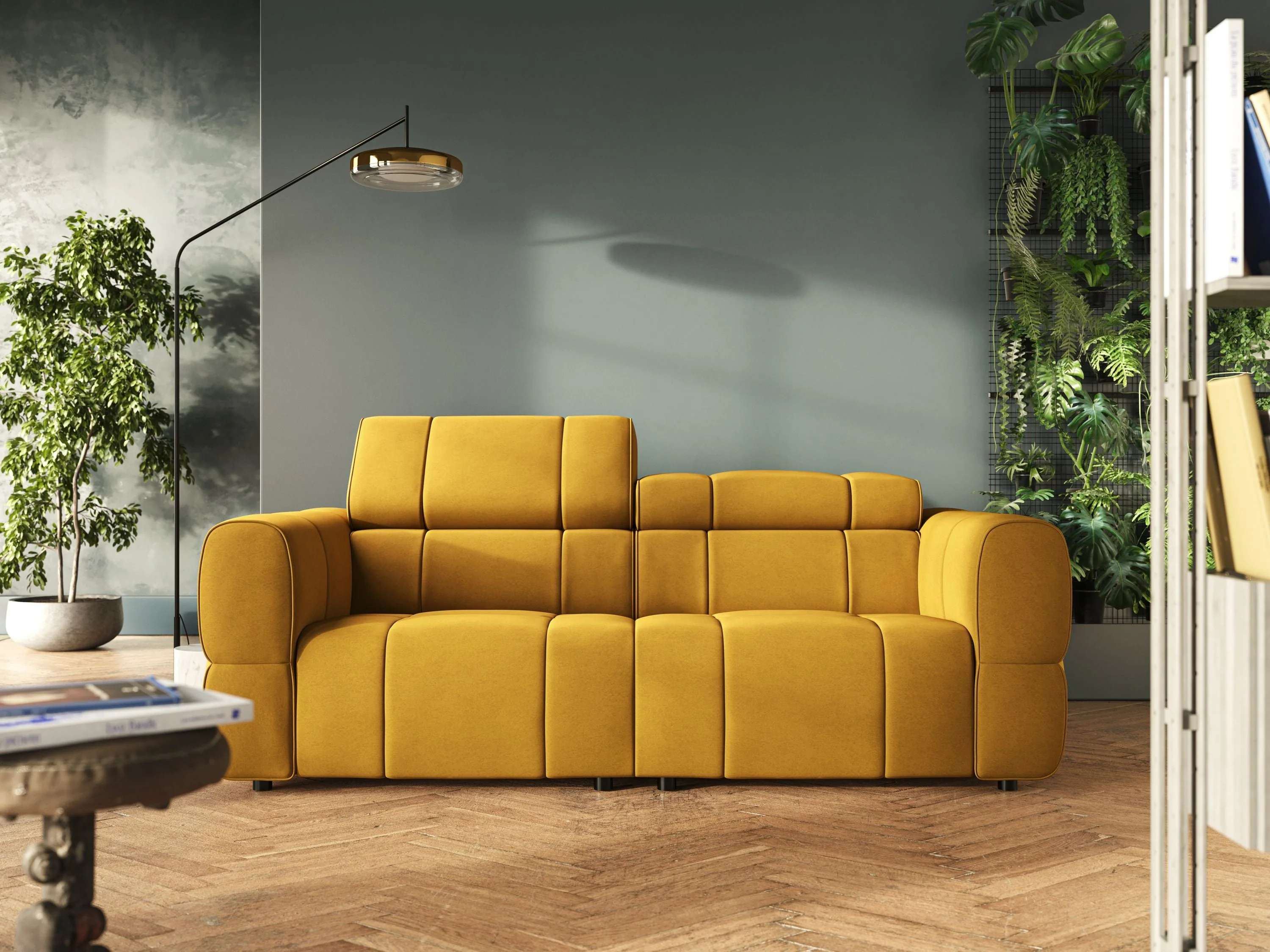 Giotto Canapé modulaire avec option relax électrique en microfibre imperméable effet velours T09 jaune - Image 3