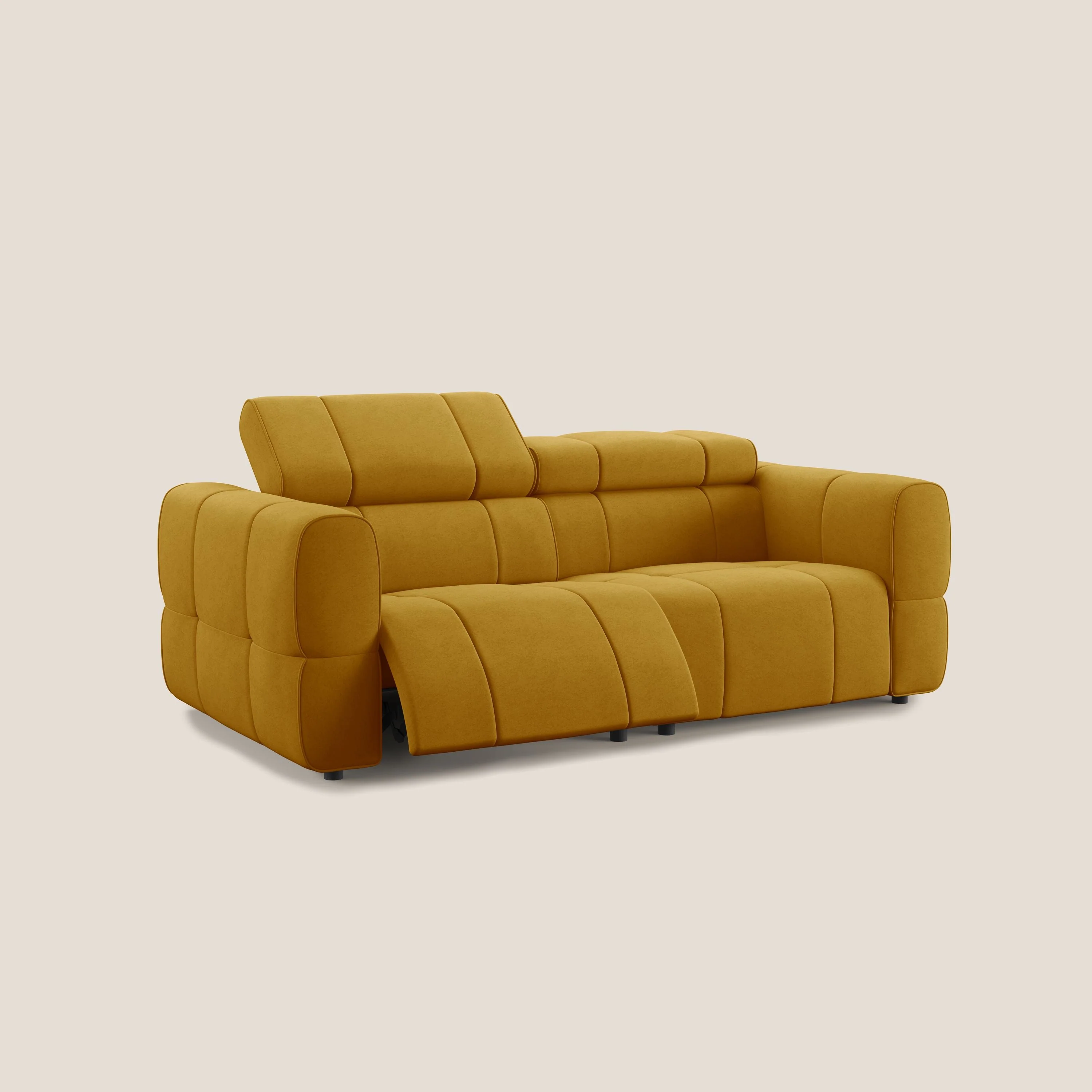 Giotto Canapé modulaire avec option relax électrique en microfibre imperméable effet velours T09 jaune - Image 4
