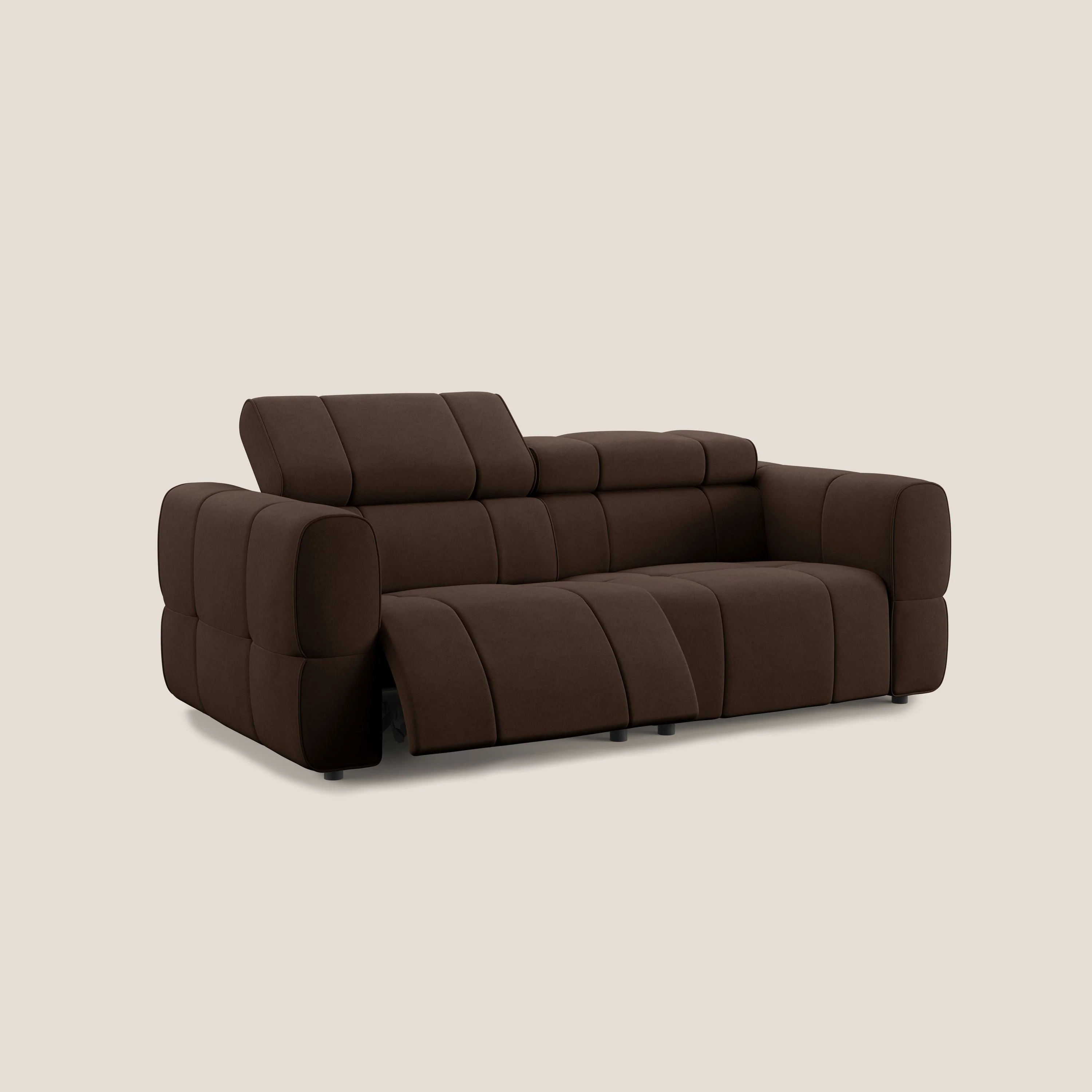 Giotto Canapé modulaire avec option relax électrique en microfibre imperméable effet velours T09 marron - Image 2