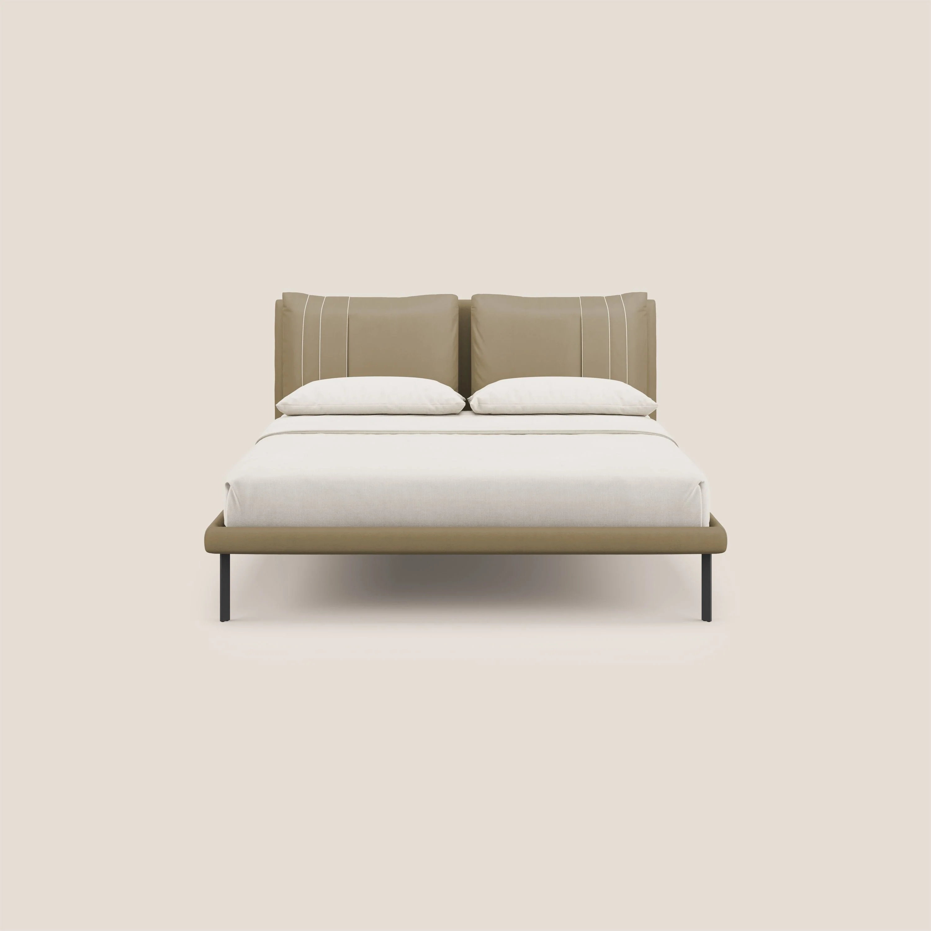 Giselle lit moderne avec coussins tête de lit réglables avec poches en microfibre imperméable T11 beige - Image 2