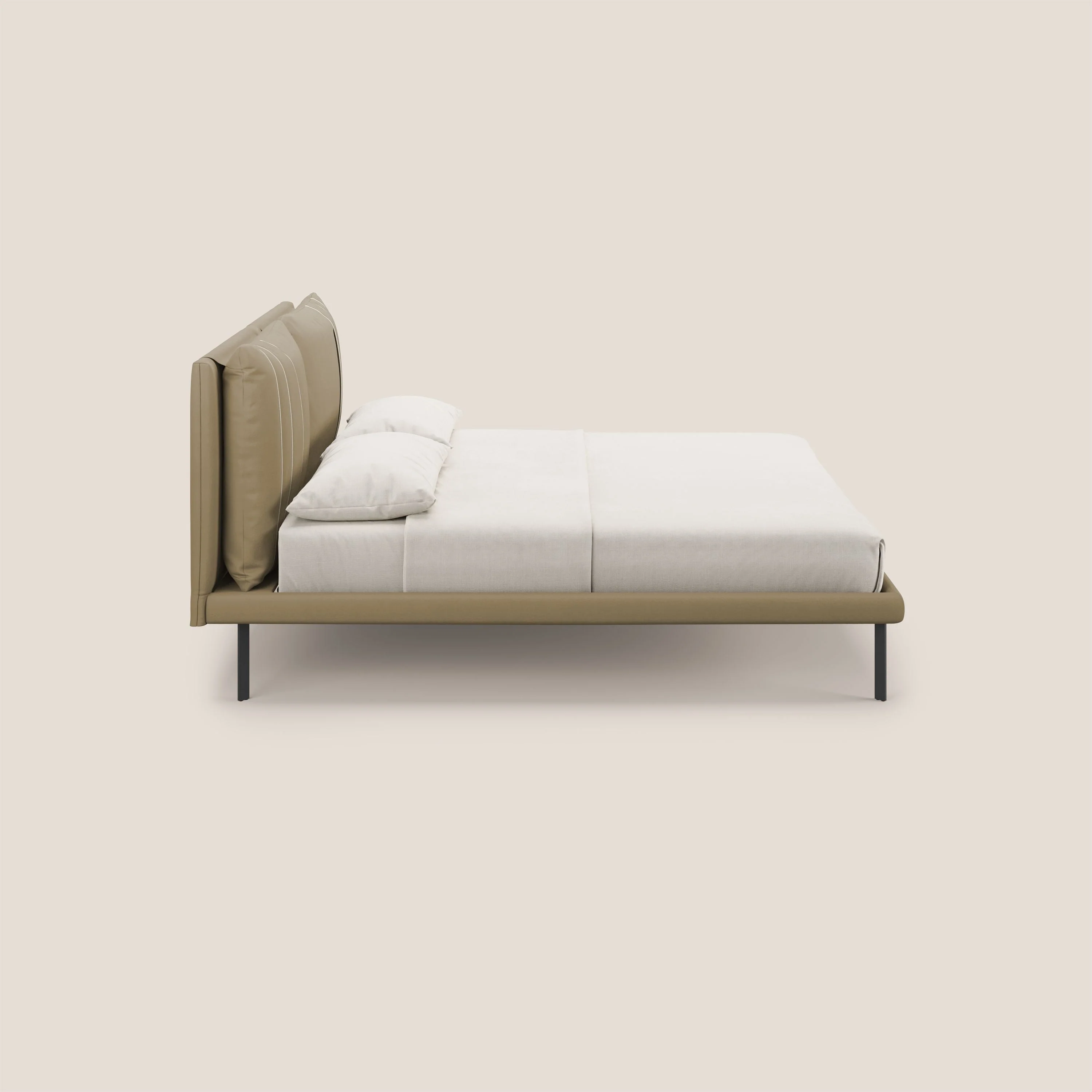 Giselle lit moderne avec coussins tête de lit réglables avec poches en microfibre imperméable T11 beige - Image 4