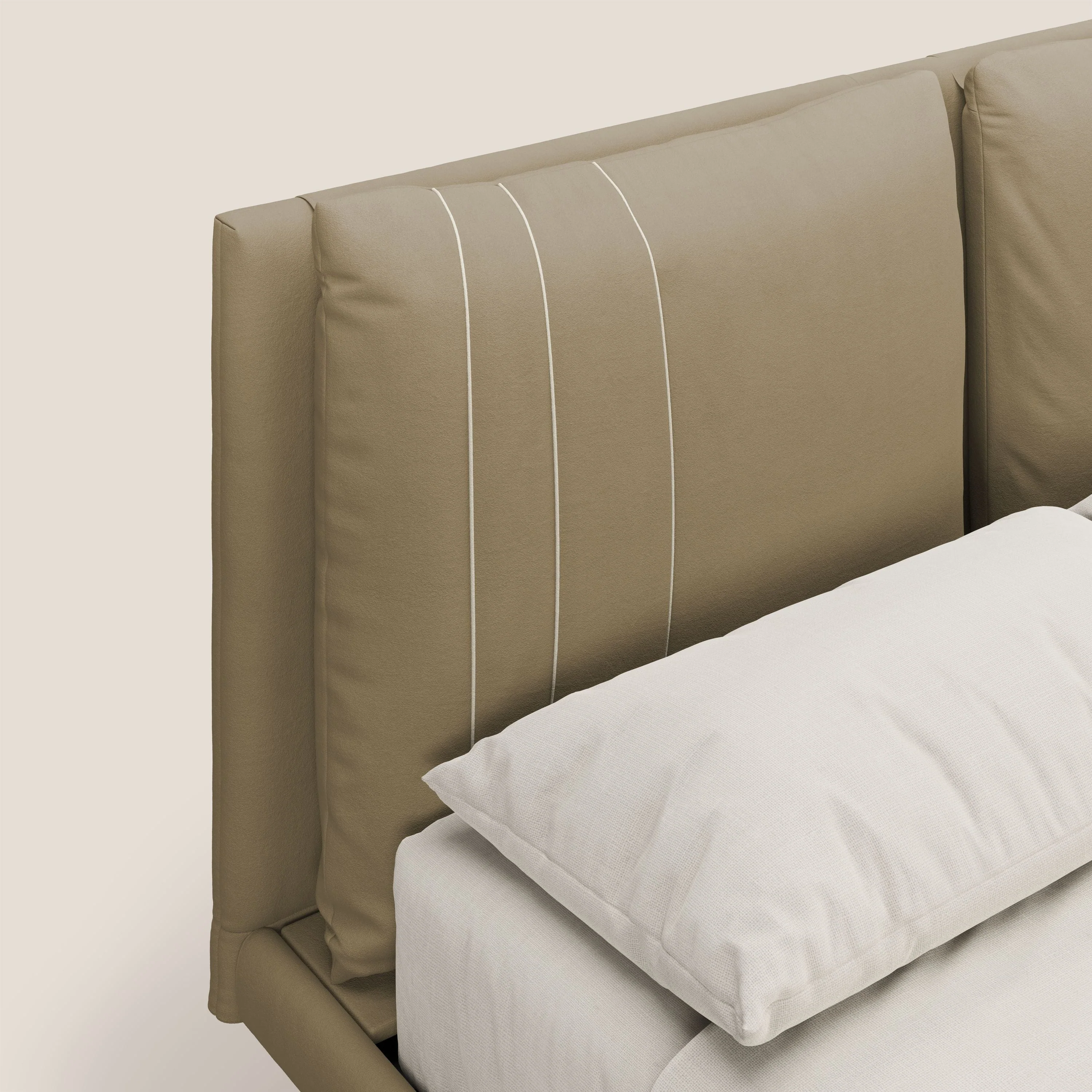 Giselle lit moderne avec coussins tête de lit réglables avec poches en microfibre imperméable T11 beige - Image 6