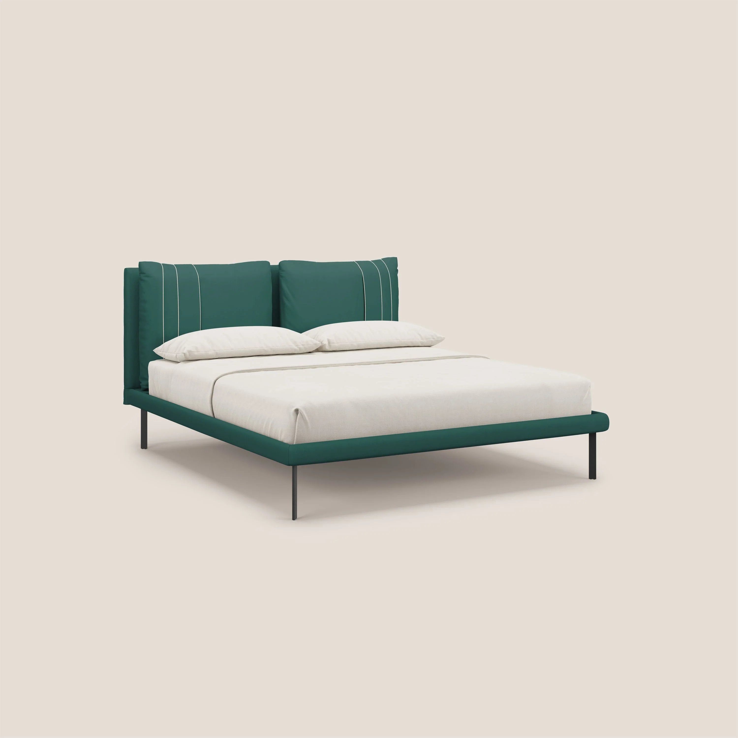Giselle lit moderne avec coussins tête de lit réglables avec poches en microfibre imperméable T11 bleu canard - Image 3
