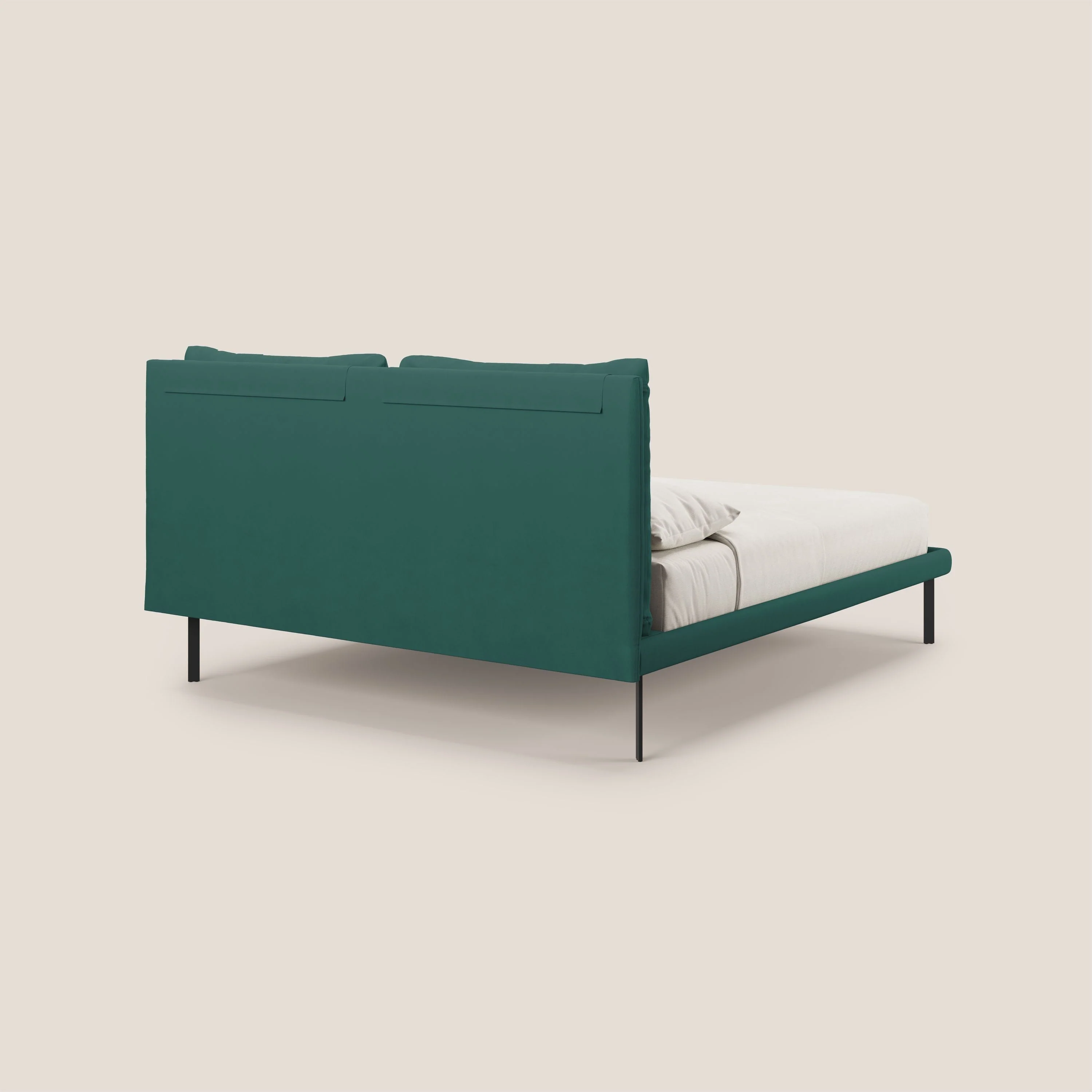 Giselle lit moderne avec coussins tête de lit réglables avec poches en microfibre imperméable T11 bleu canard - Image 5