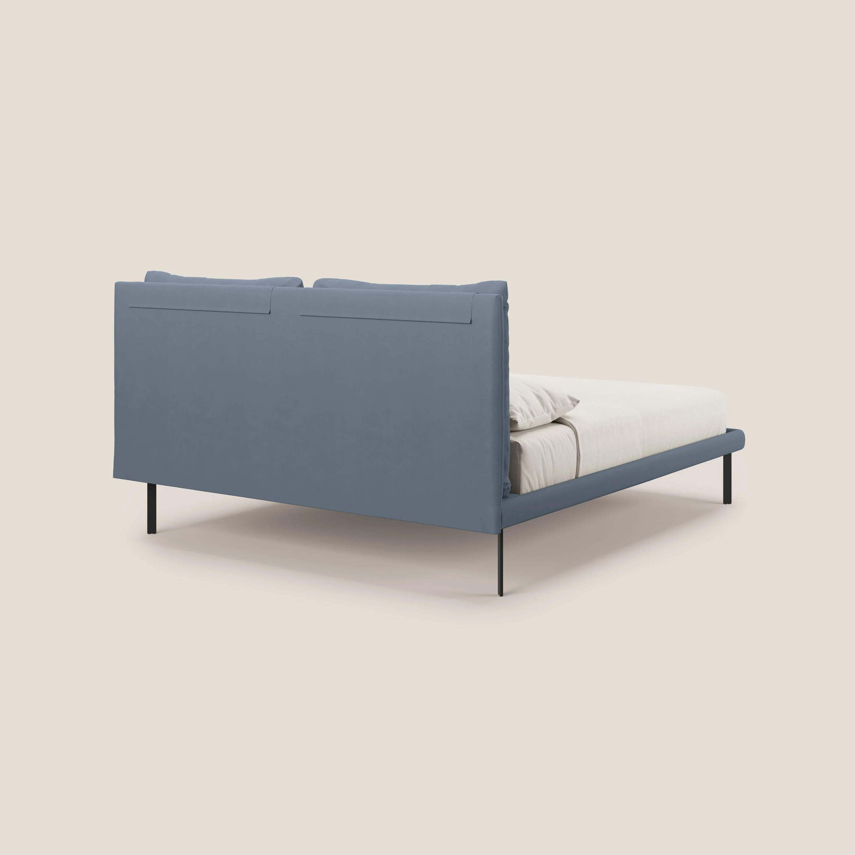 Giselle lit moderne avec coussins tête de lit réglables avec poches en microfibre imperméable T11 bleu gris - Image 5
