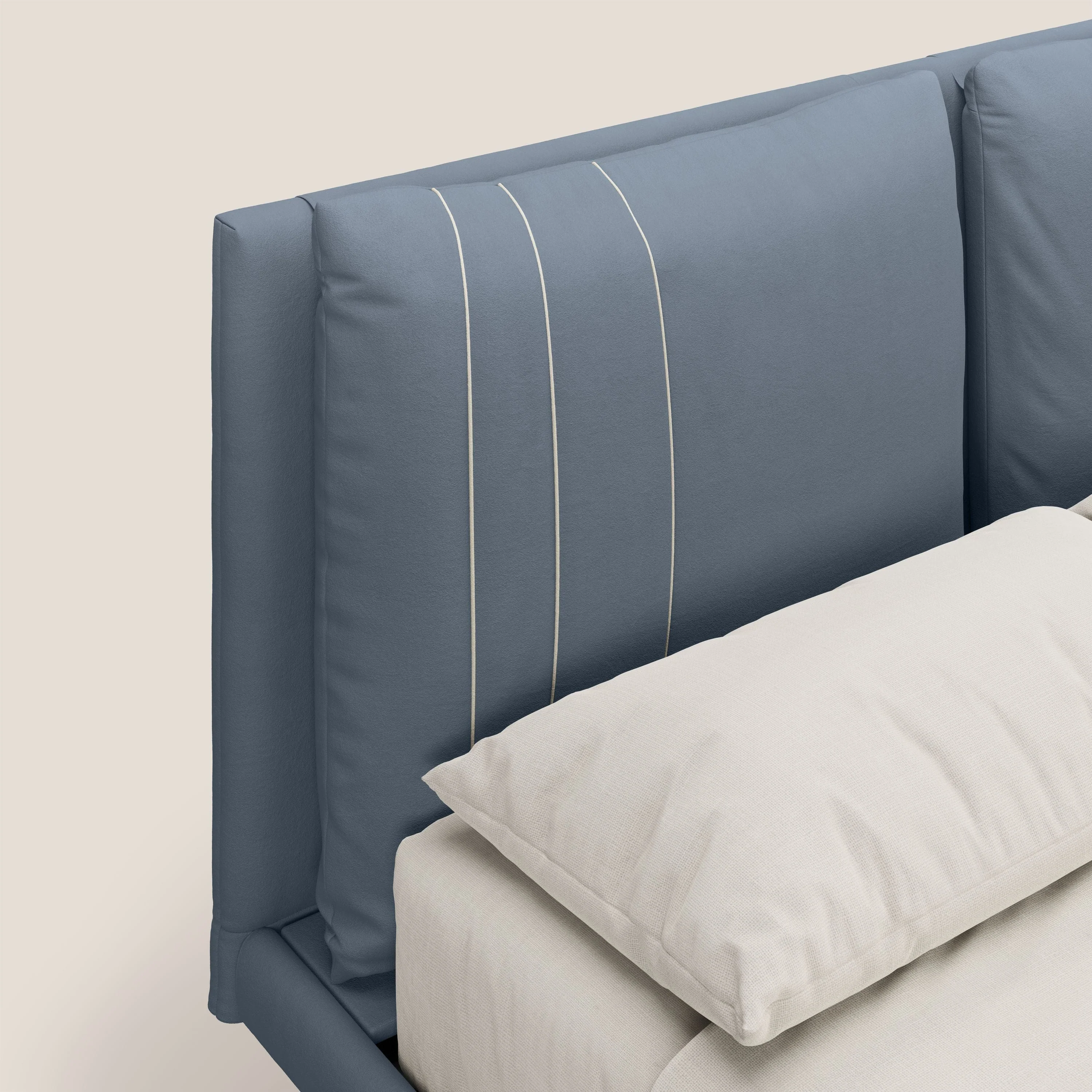 Giselle lit moderne avec coussins tête de lit réglables avec poches en microfibre imperméable T11 bleu gris - Image 6
