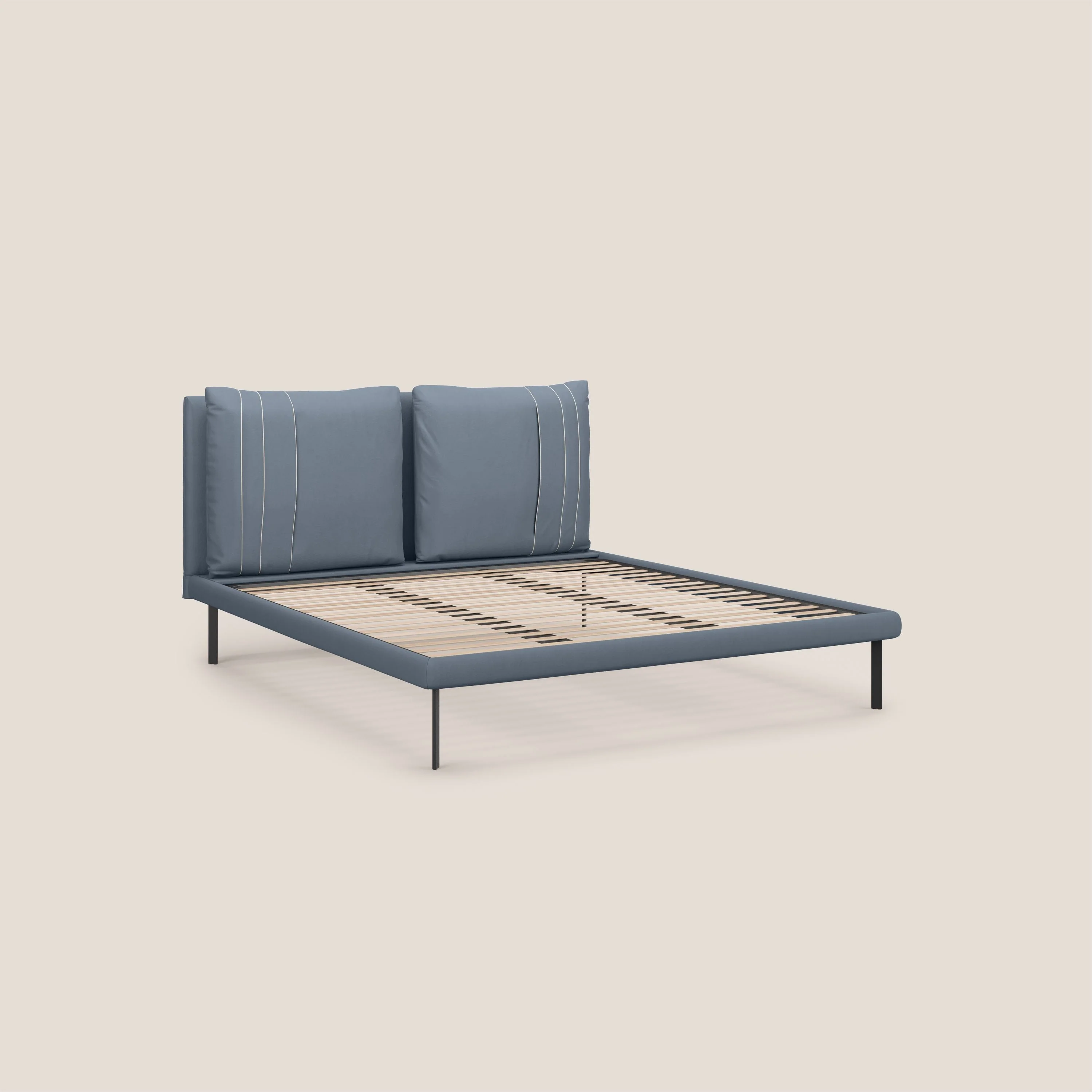 Giselle lit moderne avec coussins tête de lit réglables avec poches en microfibre imperméable T11 bleu gris - Image 8