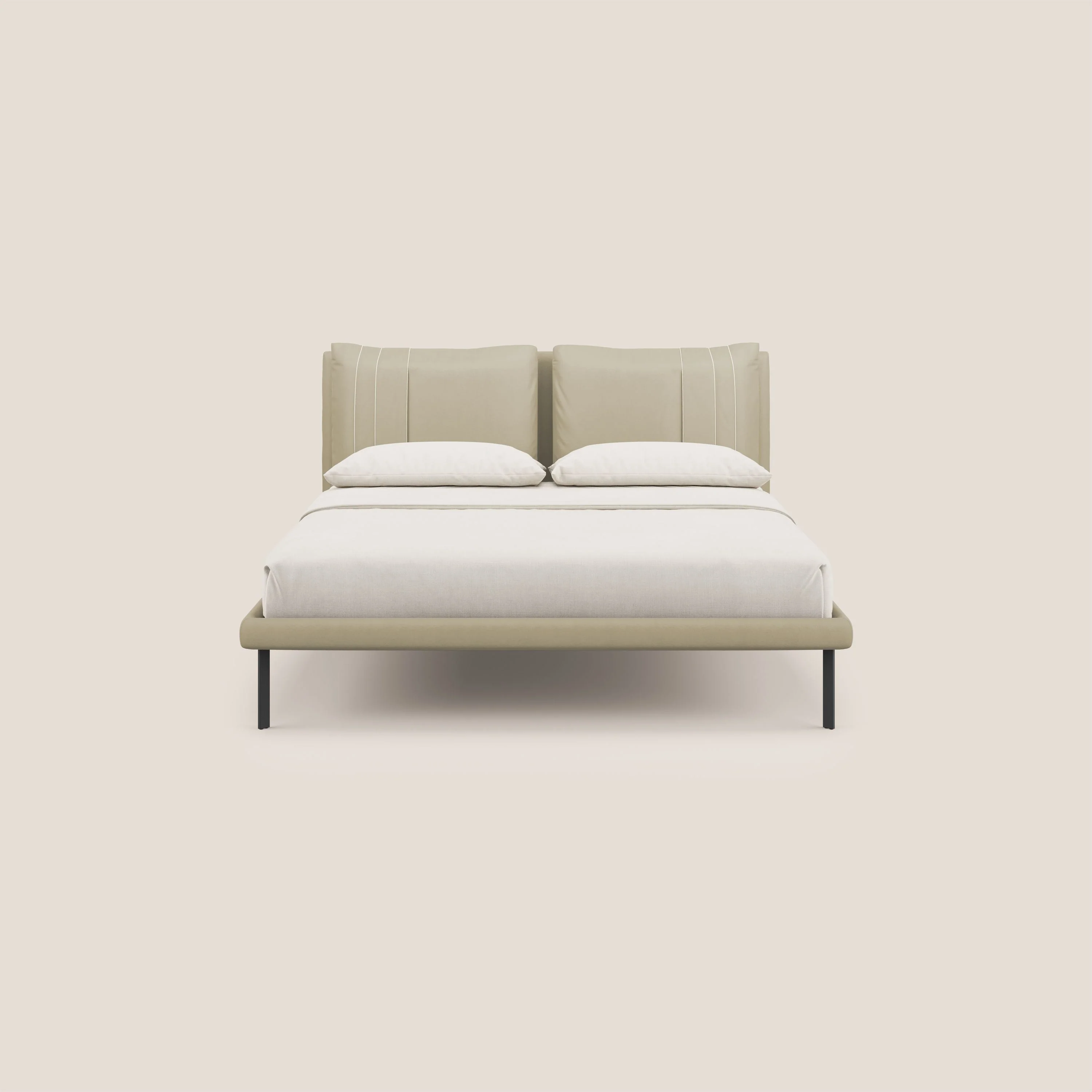 Giselle lit moderne avec coussins tête de lit réglables avec poches en microfibre imperméable T11 crème - Image 2